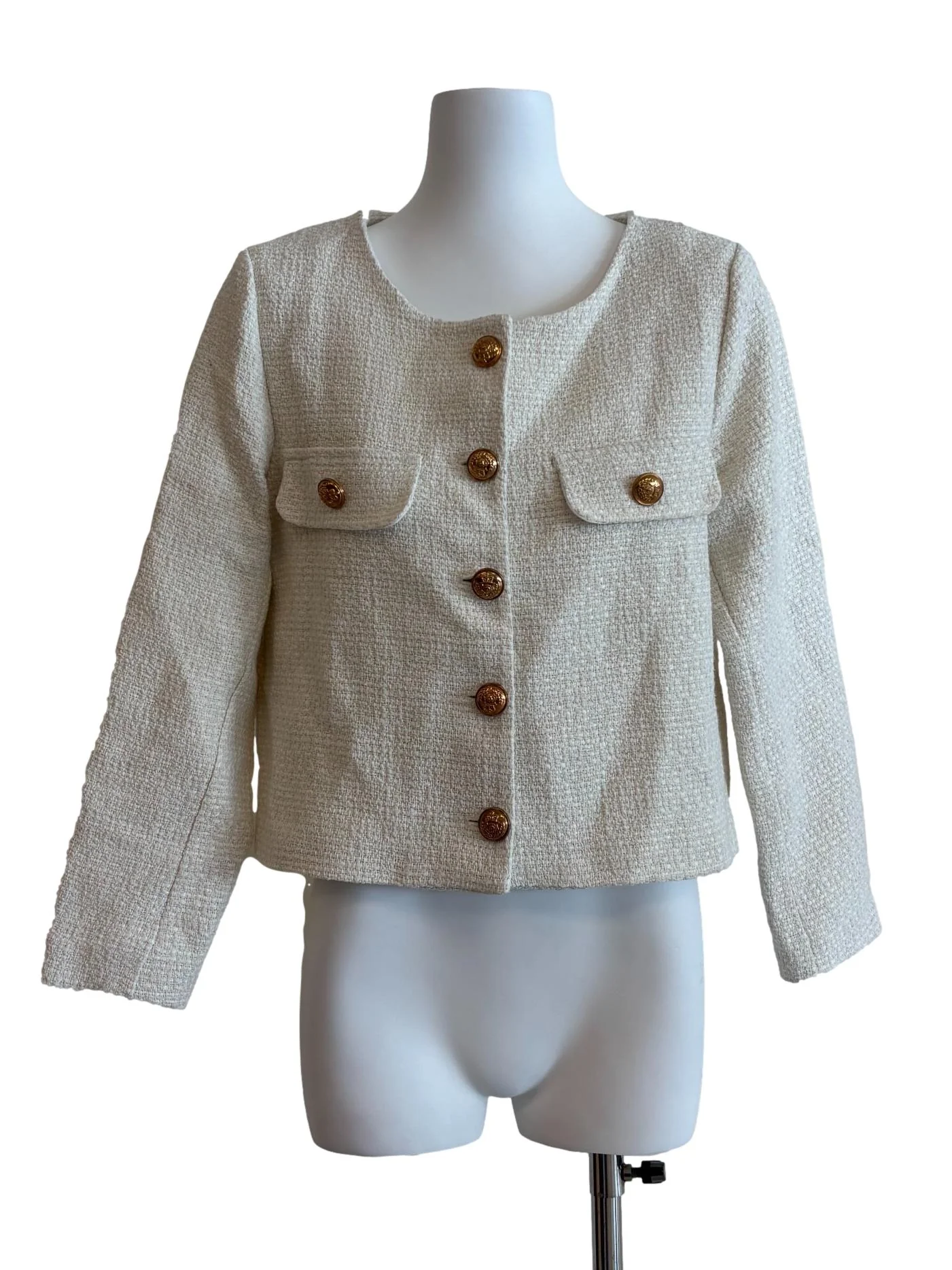 Rice White Gold Button Tweed Jacket