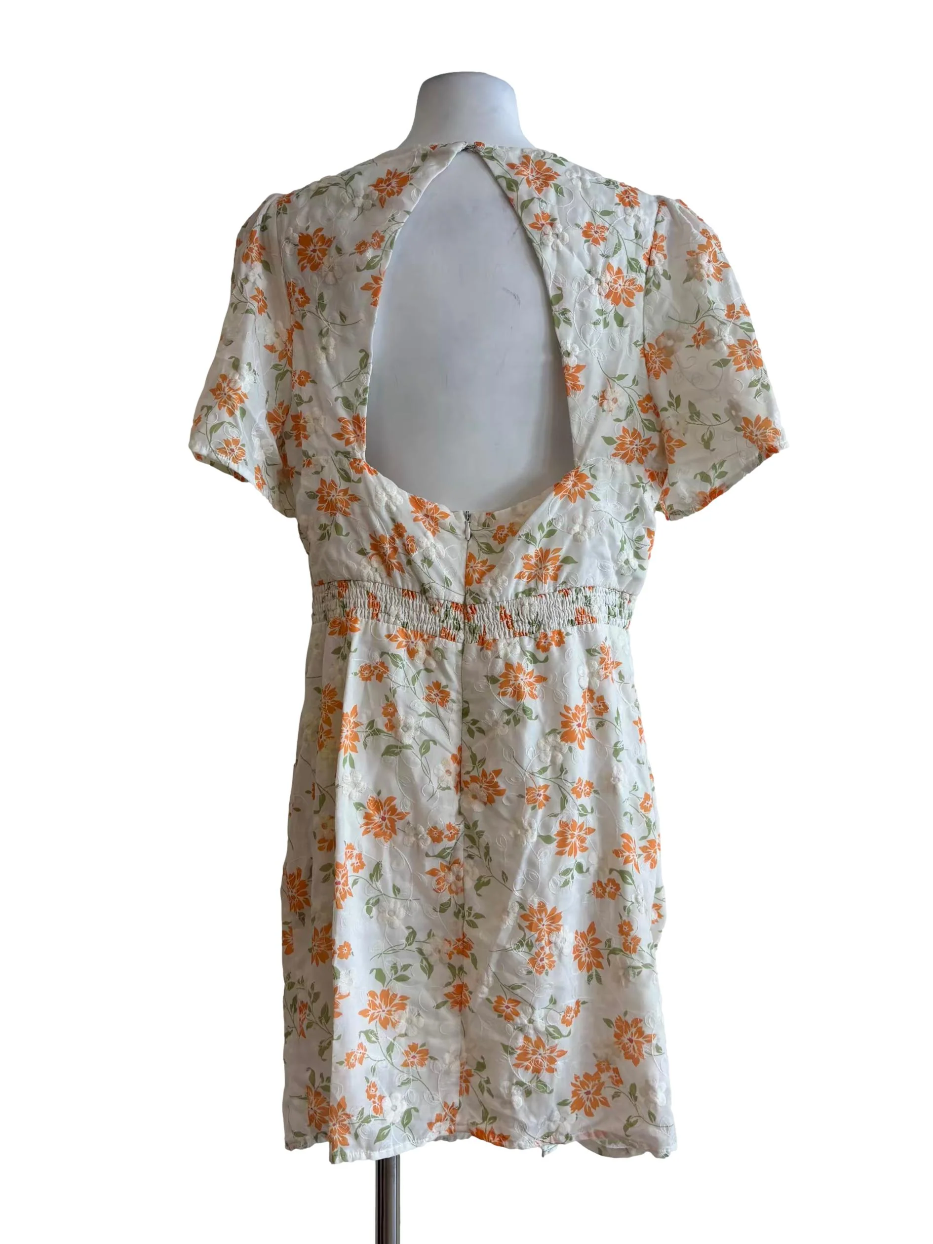 Rice White Orange Flower Backless Dress - Image 2