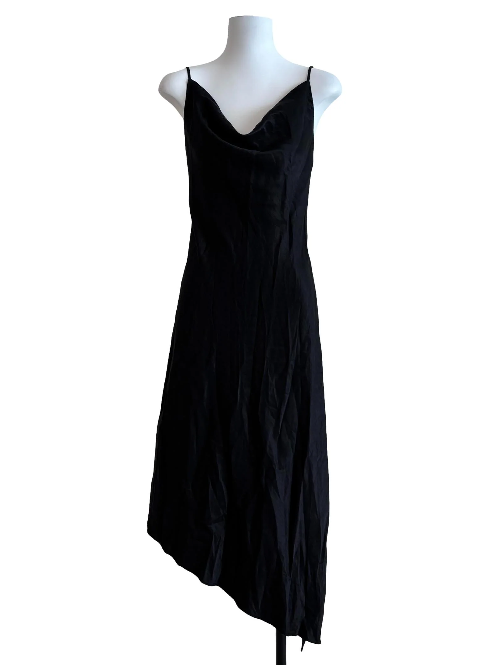 Rich Black Asymmetrical Cowl Dress