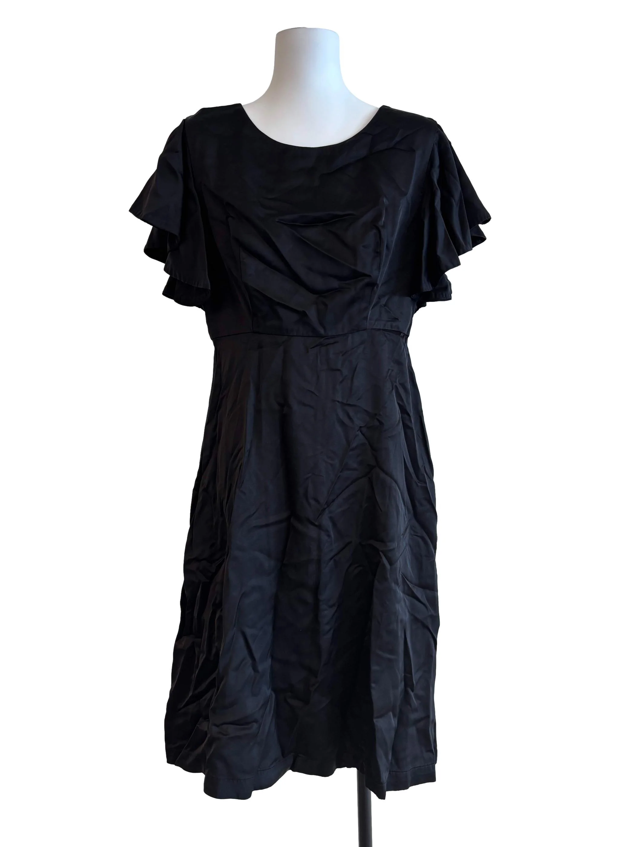 Rich Black Plain A-Line Dress