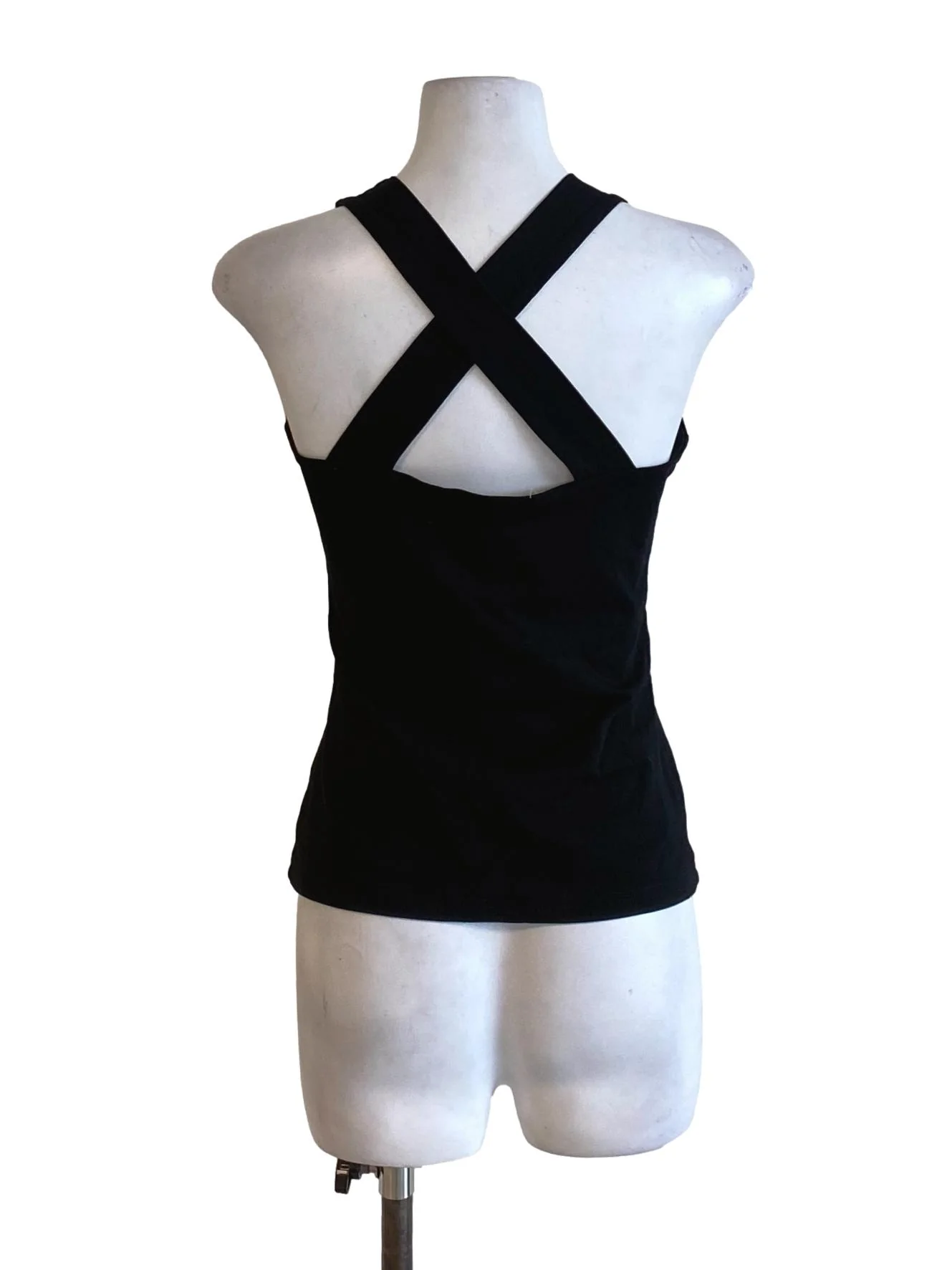 Rich Black Round Neck Knitted Cross Tank Top TTR - Image 2
