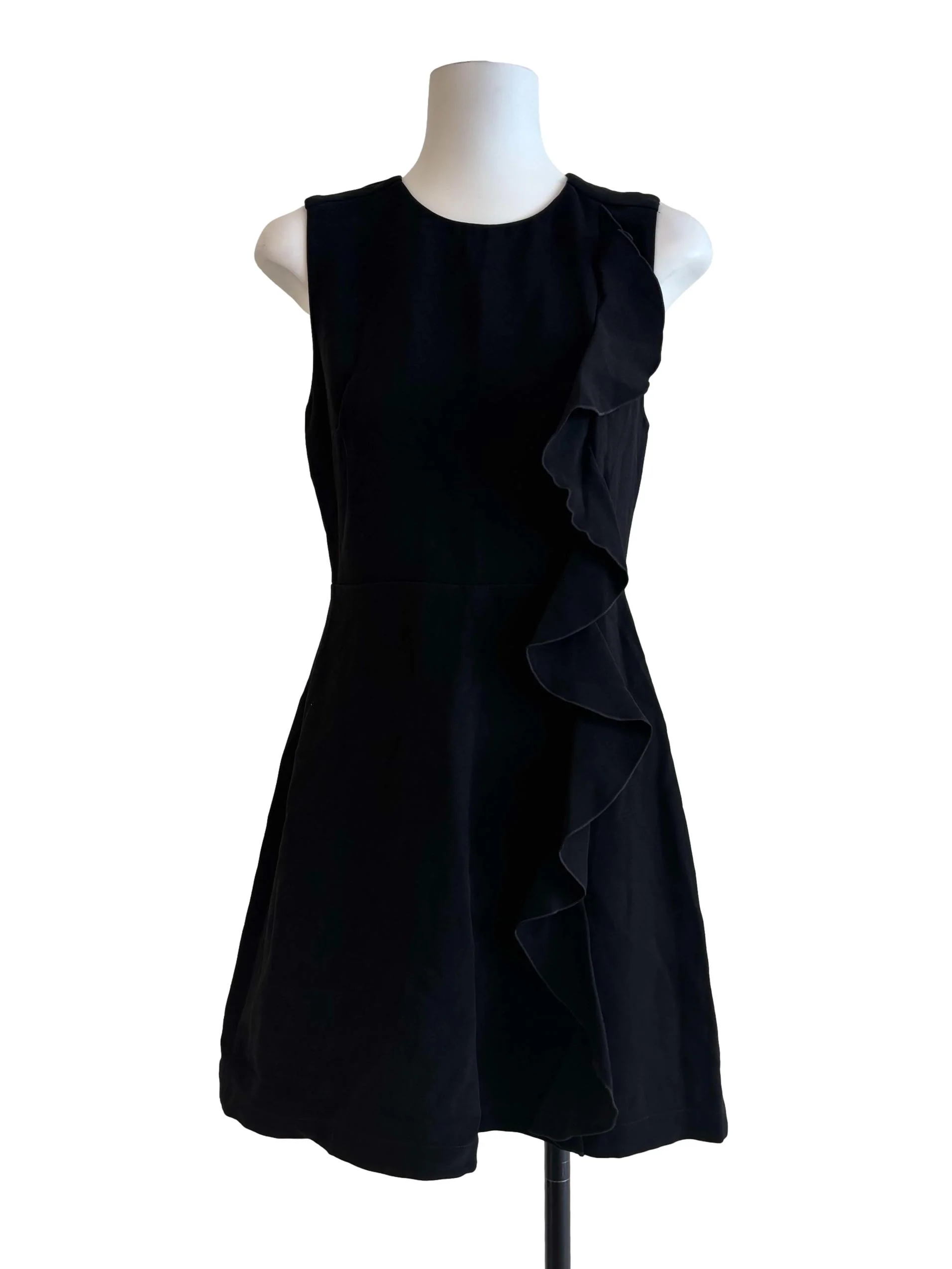 Rich Black Sleeveless Ruffle A-Line Dress