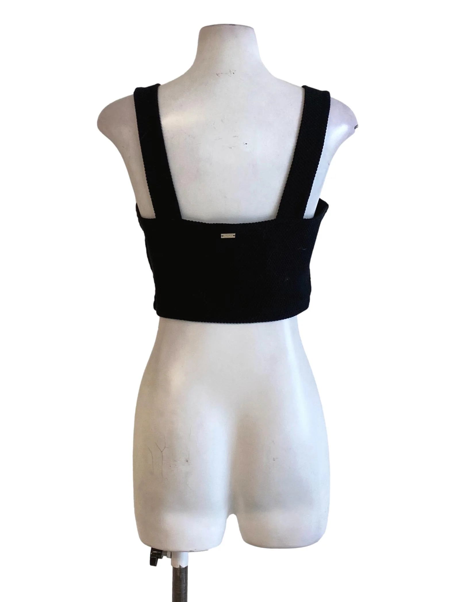 Rich Black Square Neck Knitted Cropped Top - Image 2