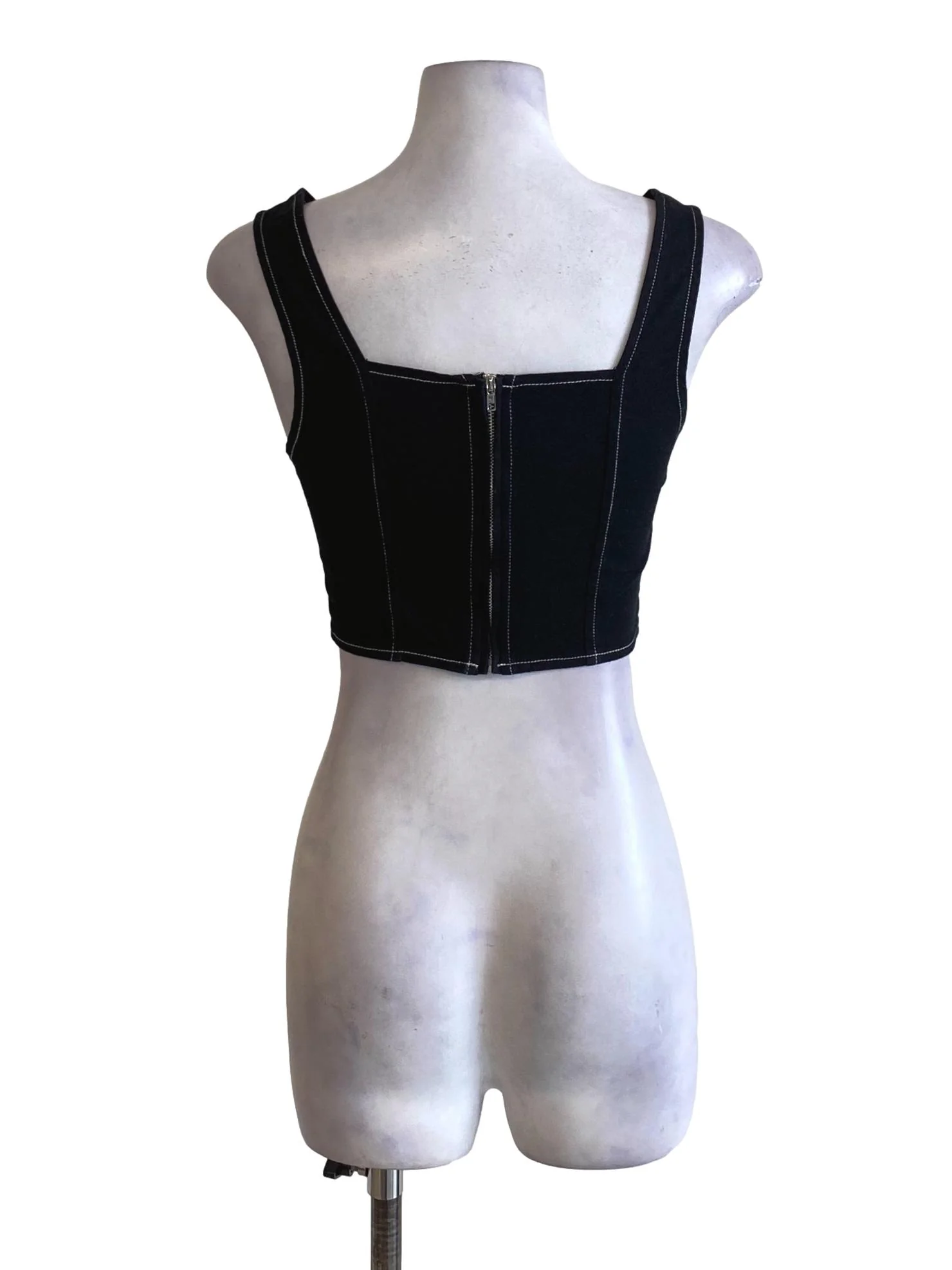 Rich Black Square Neck Lined Cropped Top YHF - Image 2
