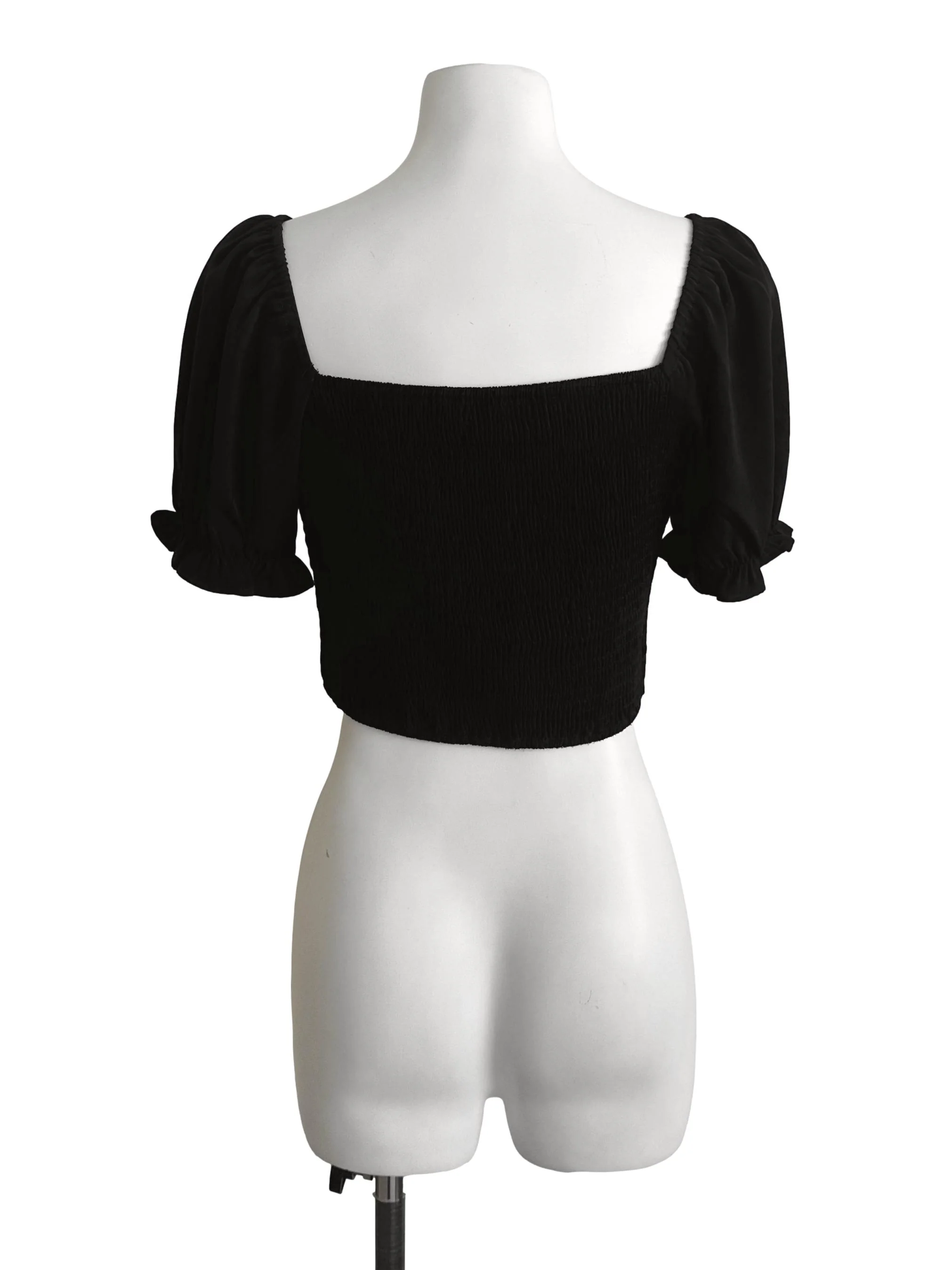 Rich Black Square Neck Puff Sleeve Top - Image 2