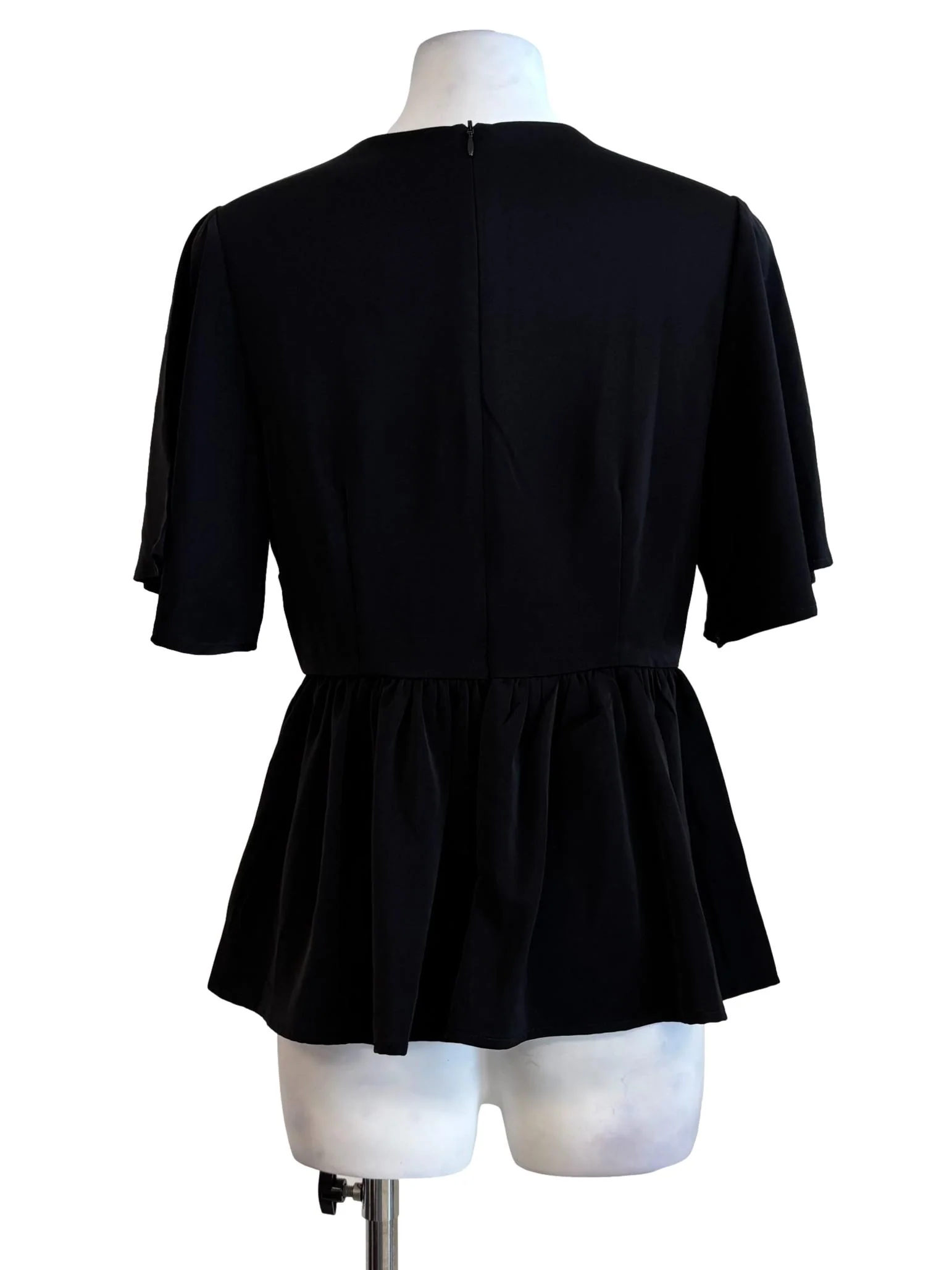 Rich Black Surplice Peplum Blouse - Image 2
