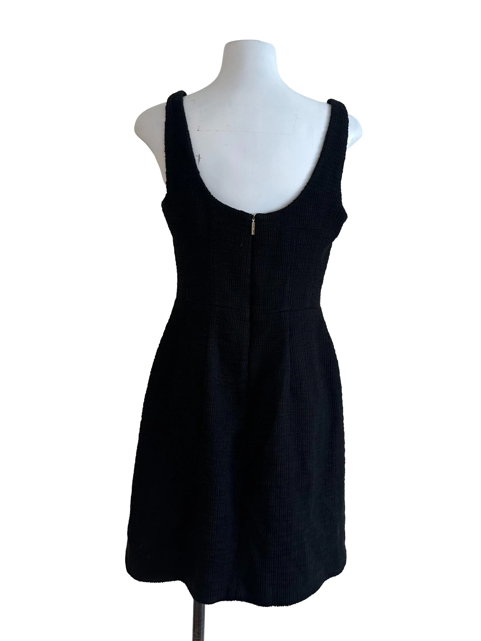 Rich Black Tweed Textured Button Dress - Image 2