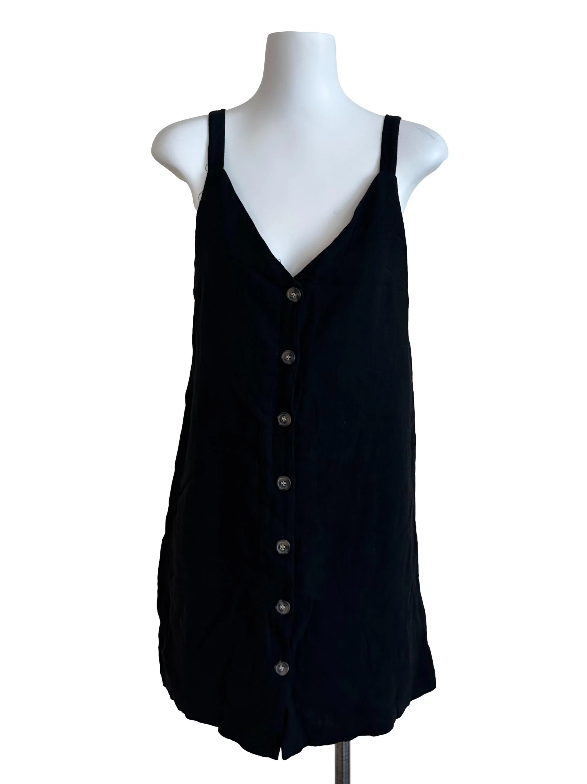 Rich Black V Neck Button Dress