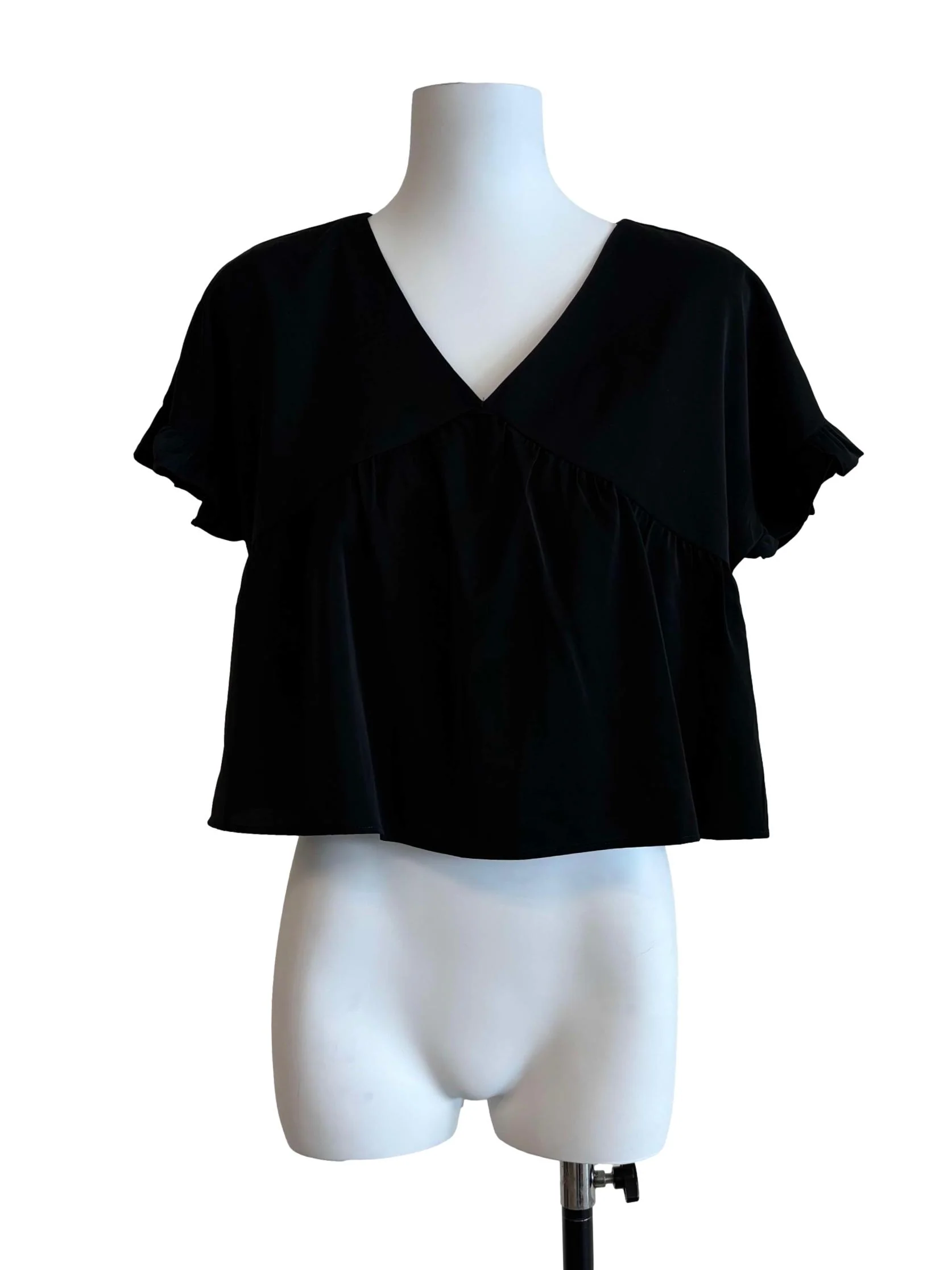 Rich Black V Neck Flare Blouse