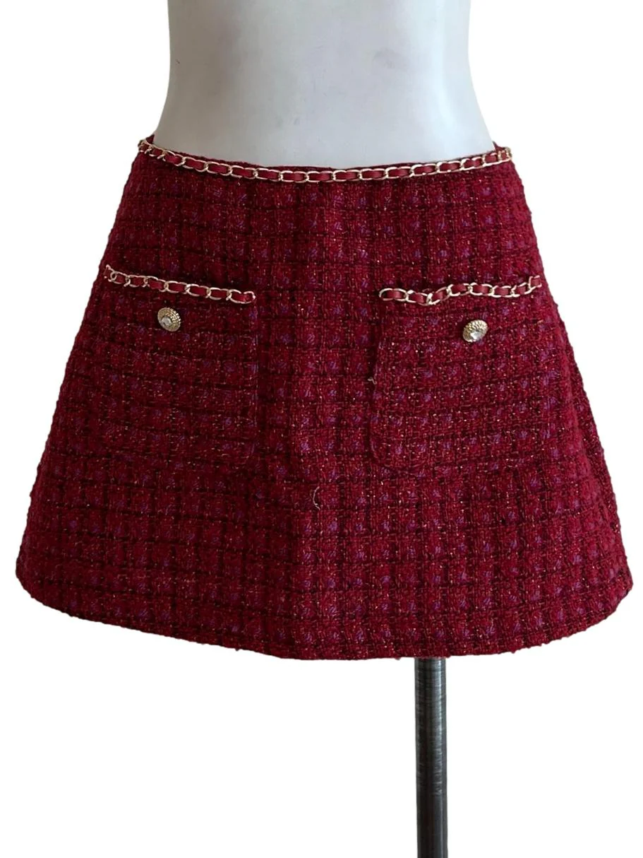 Rich Red And Purple Tweed Skirt