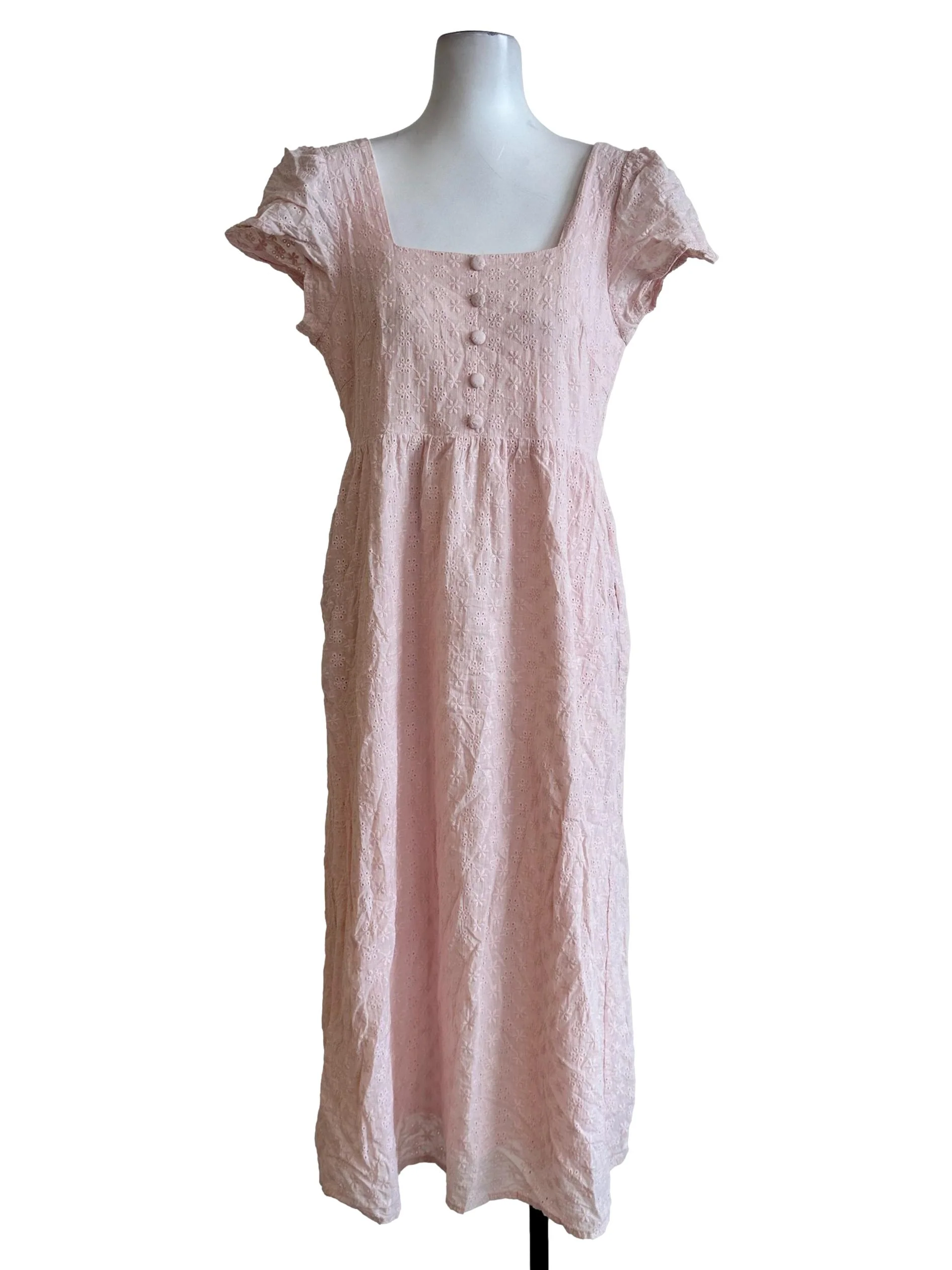 Rose Pink Embroidered Pattern Maxi Dress