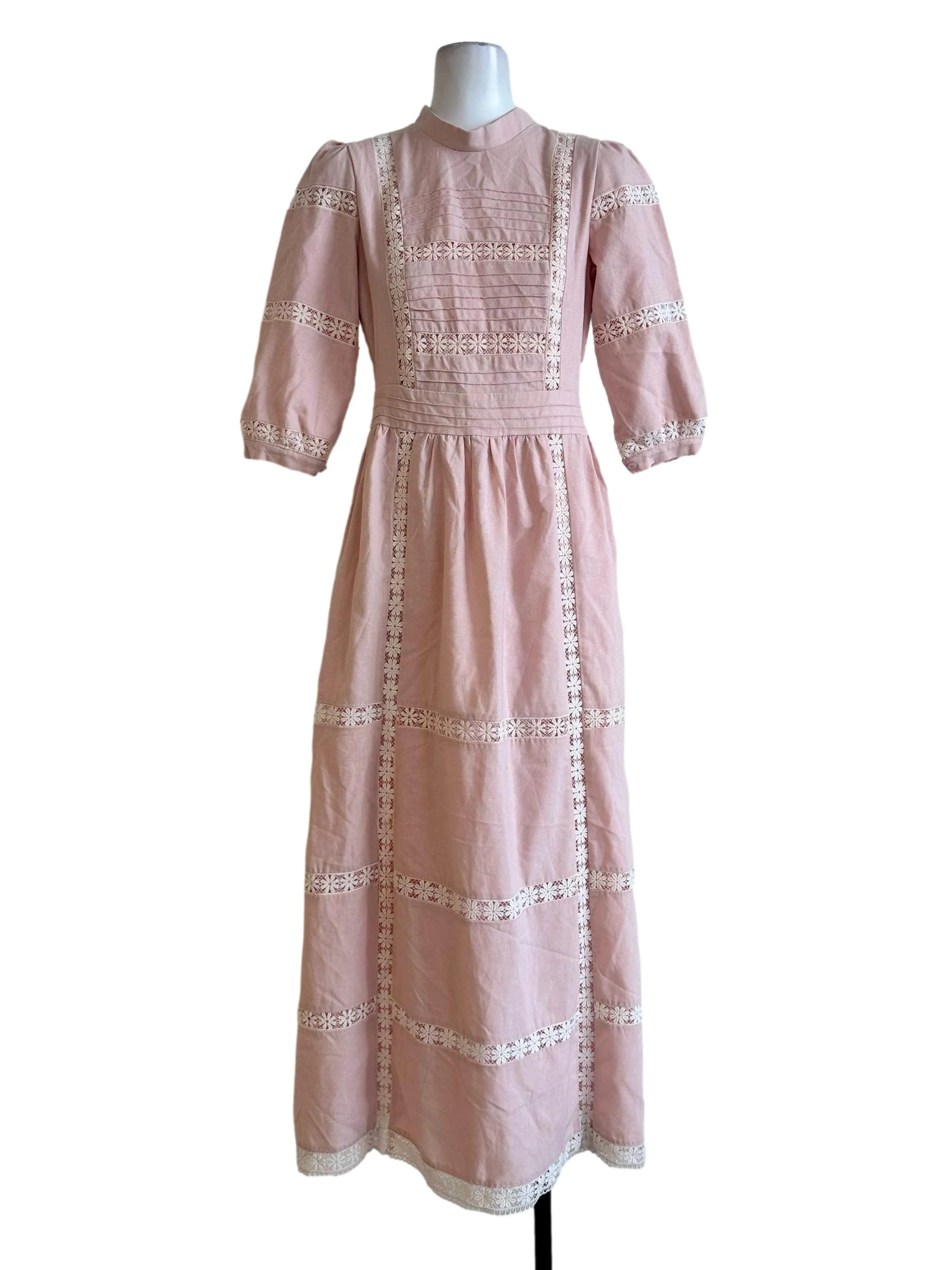 Rose Pink Flower Embroidered Maxi Dress