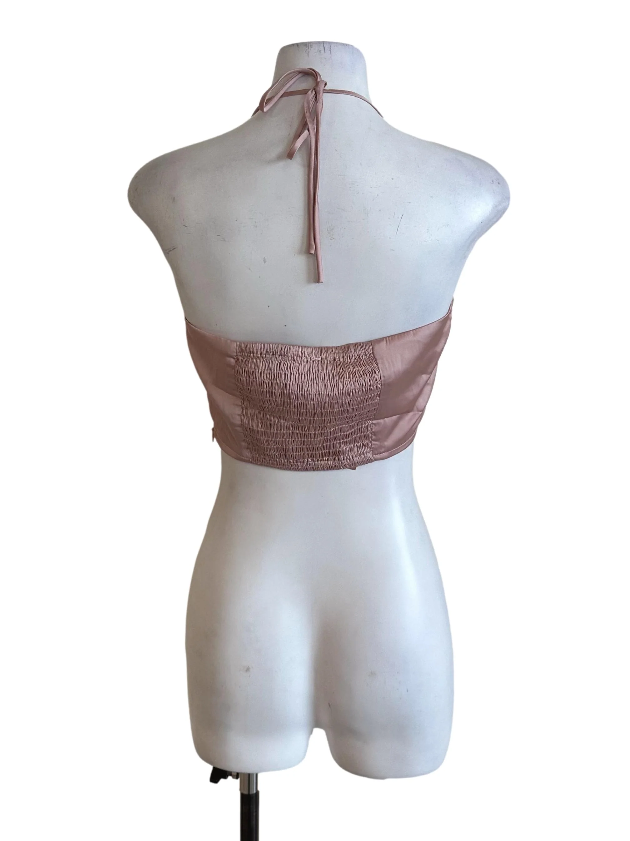 Rose Pink Pleated Satin Halter Top - Image 2