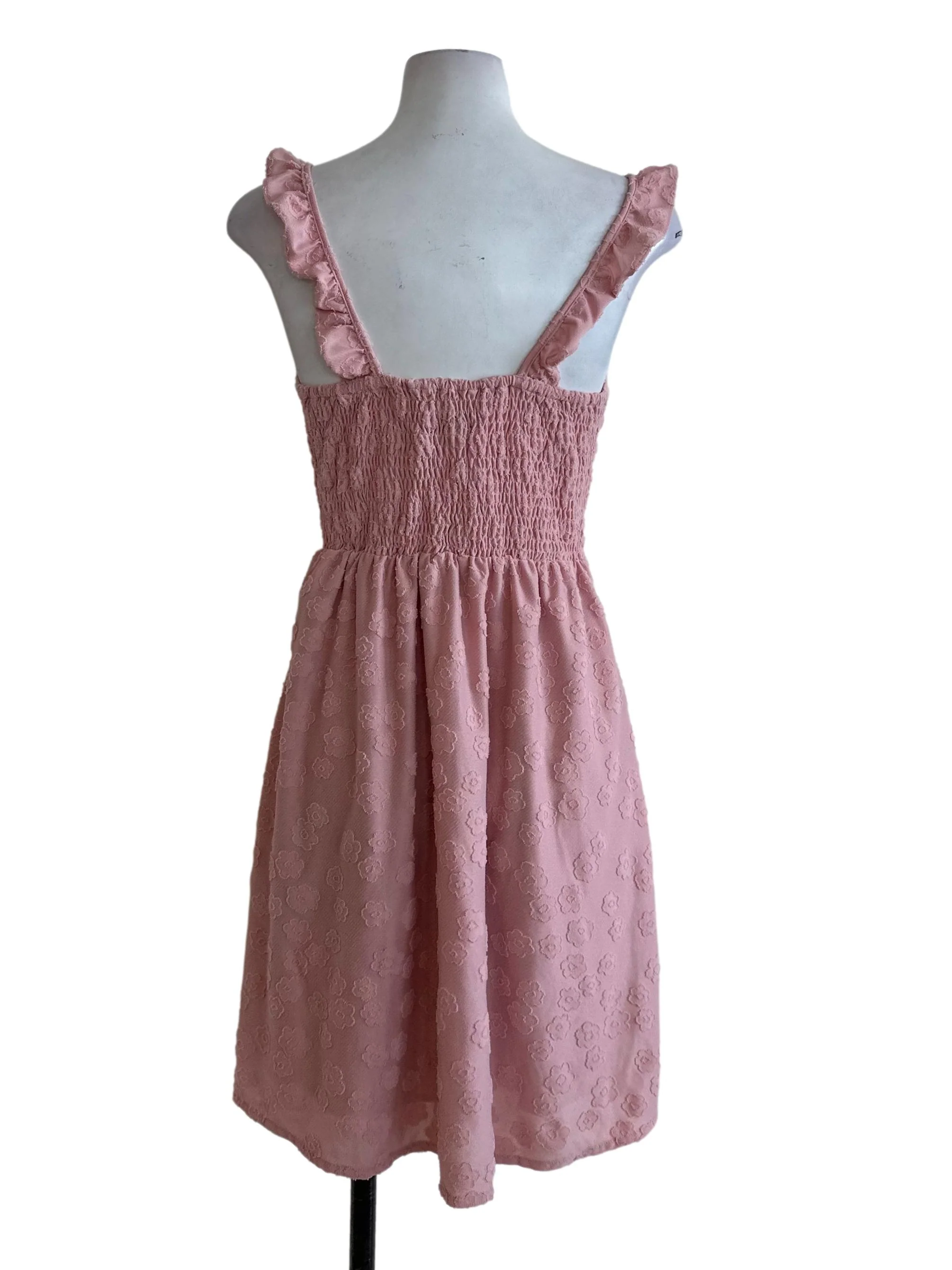 Rose Pink Textured Ruffle Strap Dress - Image 2
