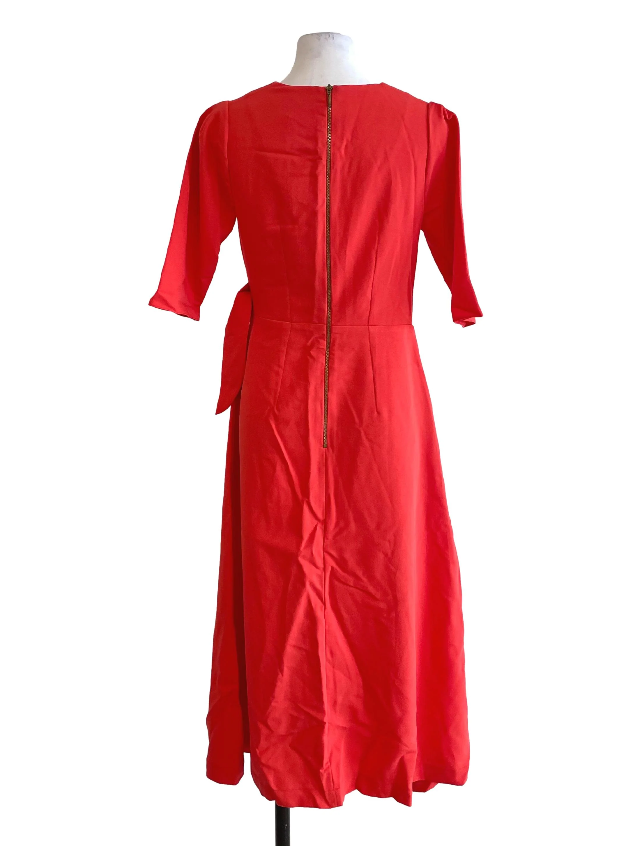 Rose Red Mid Sleeves Draped Dress - Image 2