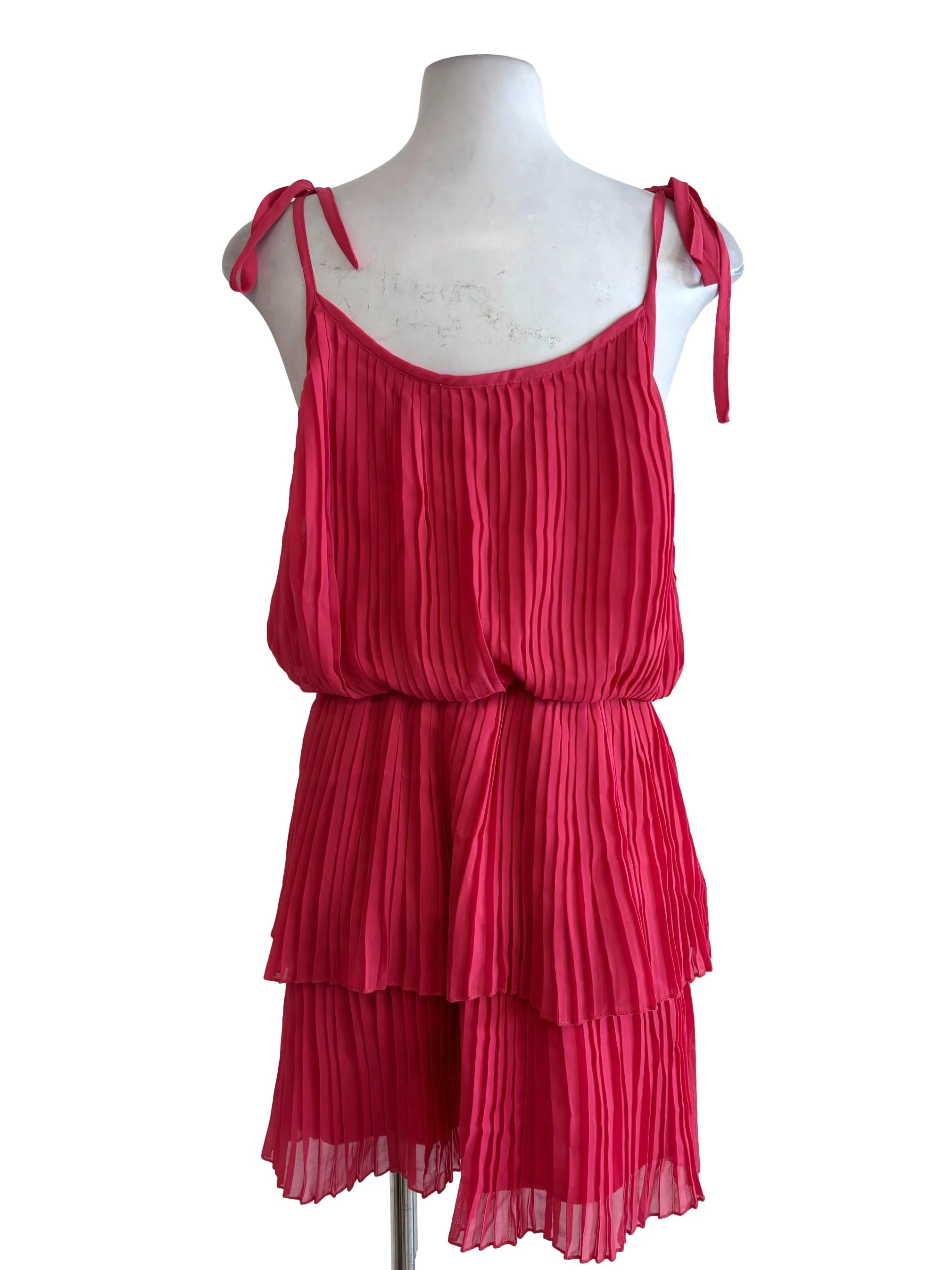 Rose Red Pleated Layered Mini Dress - Image 2