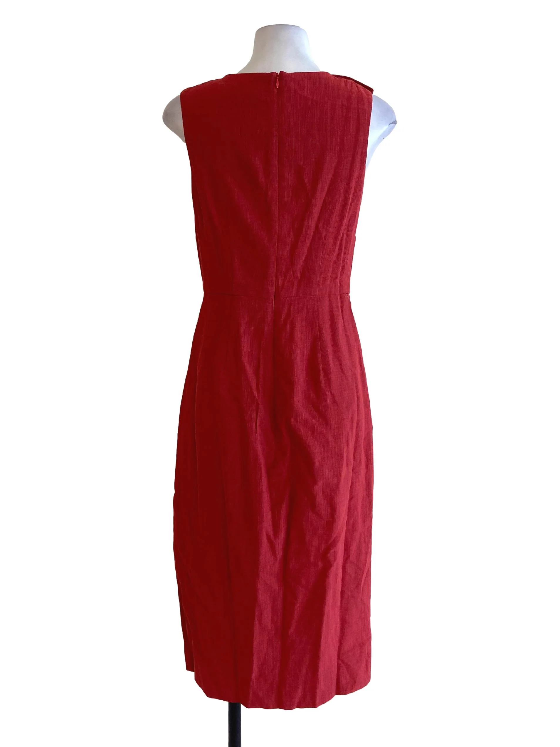 Rose Red Sleeveless Ruffle Slit Apron Dress - Image 2