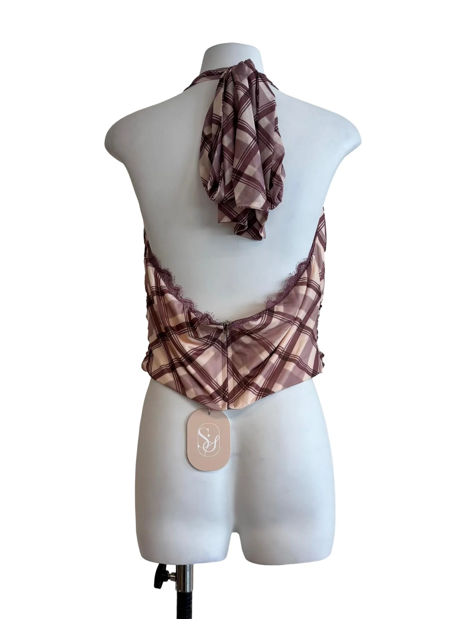 Rosewood Pink Checkered Halter Top - Image 2