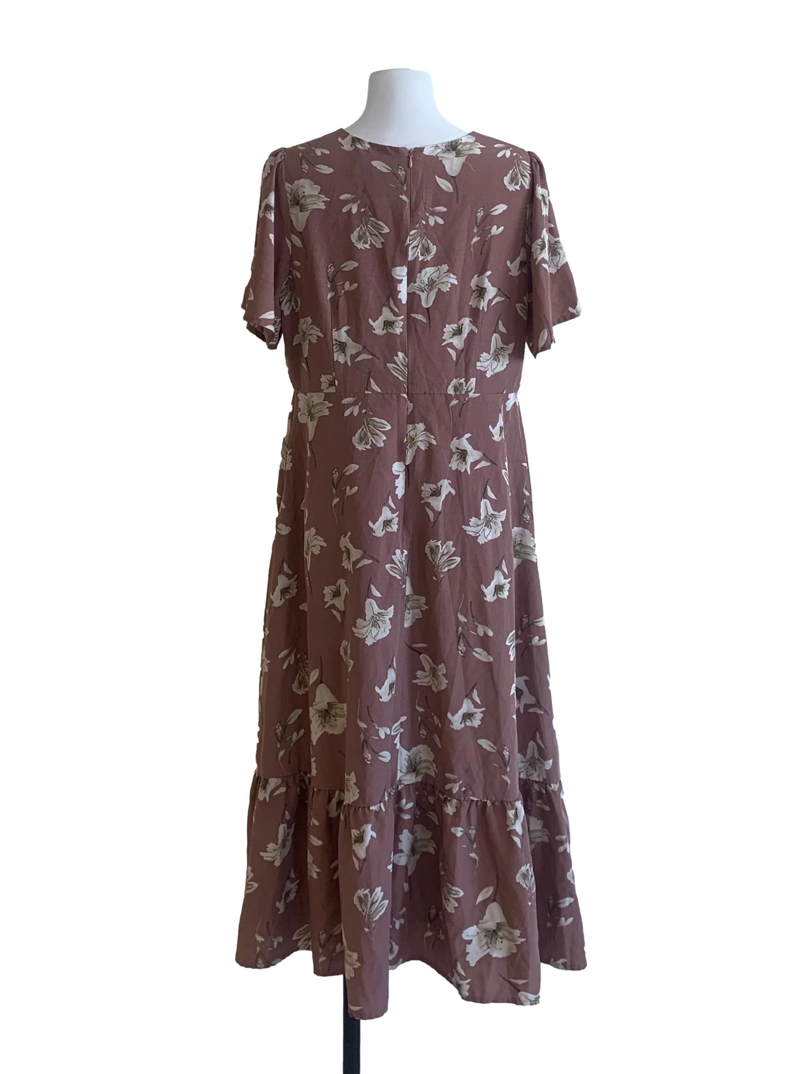 Rosewood Pink Floral Pattern Short Sleeve Dress - Image 2