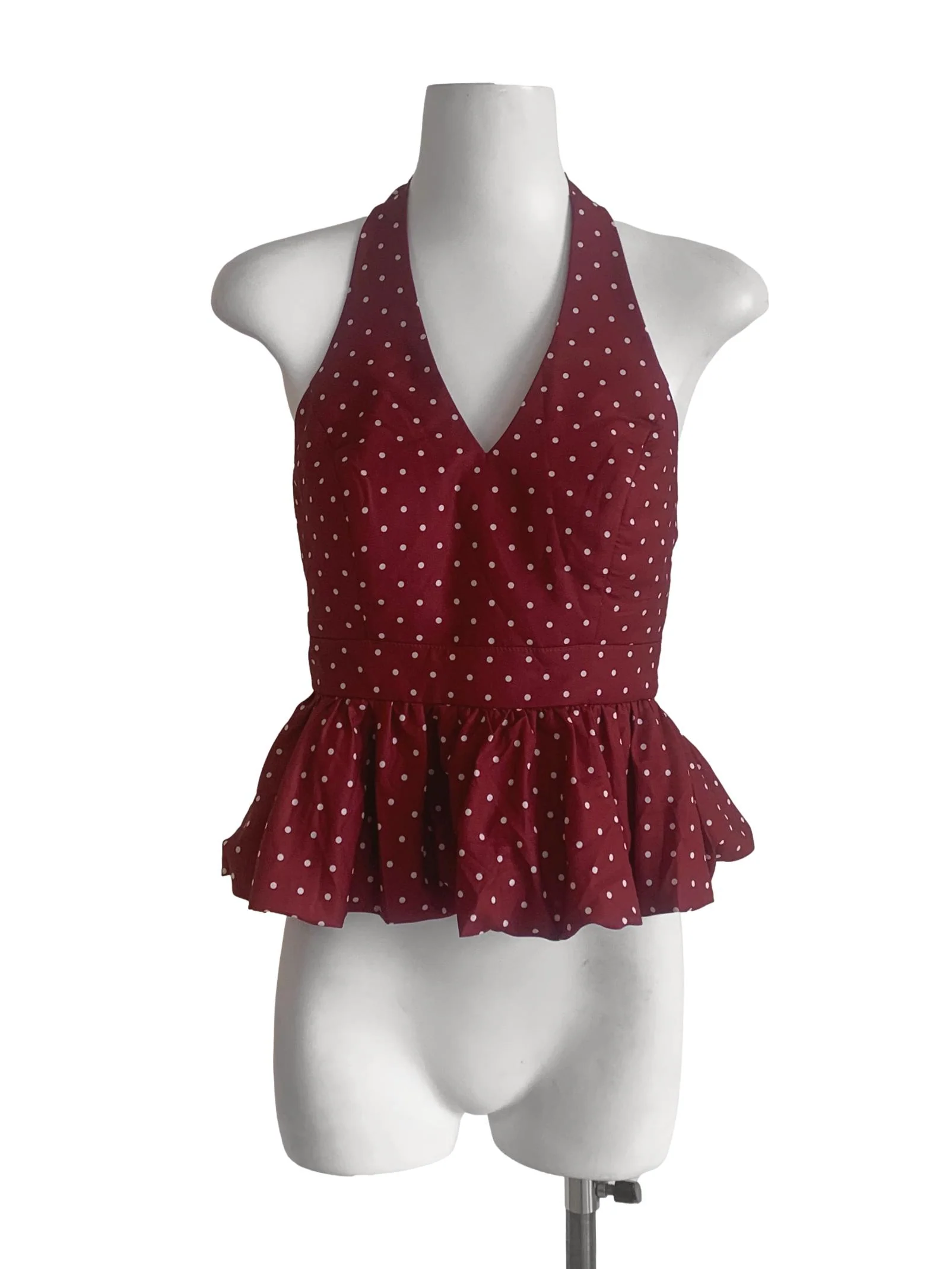 Ruby Red Dot Pattern Halter Neck Top