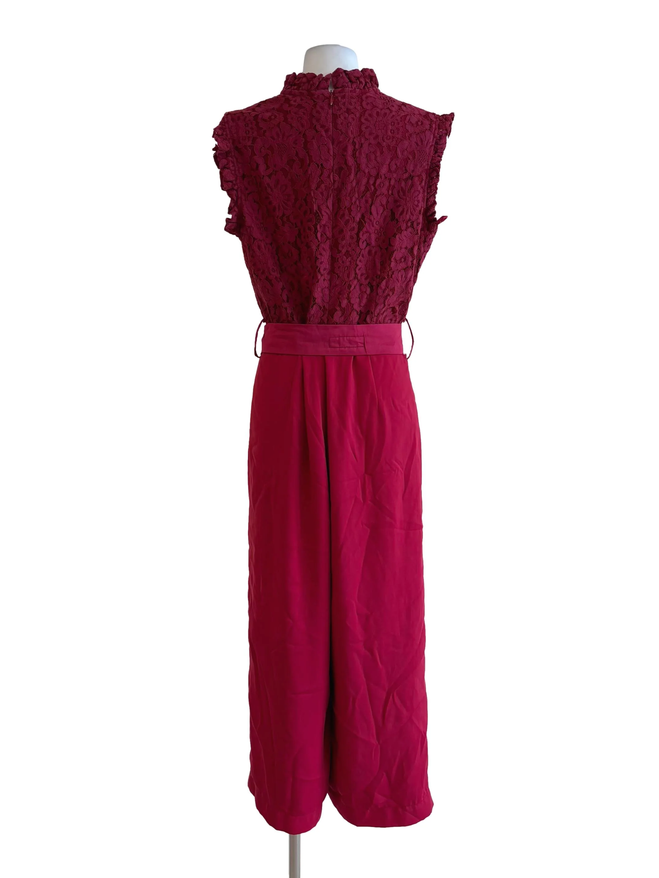 Ruby Red Illusion Neck Lace Sleeveless Jumpsuit - Image 2