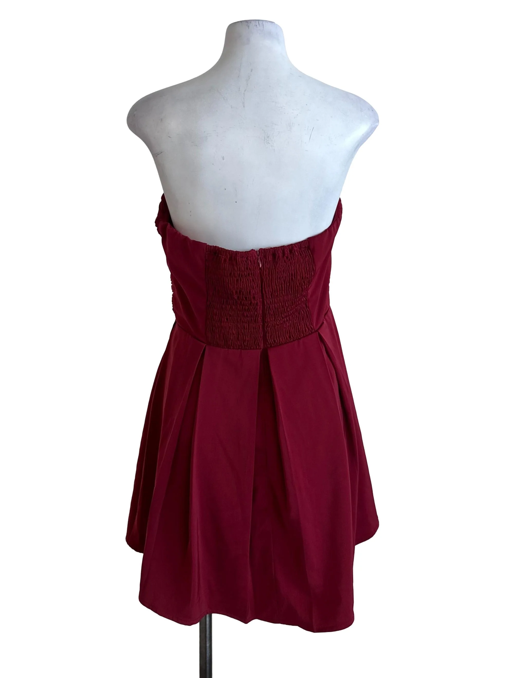 Ruby Red Pleated Strapless Dress - Image 2
