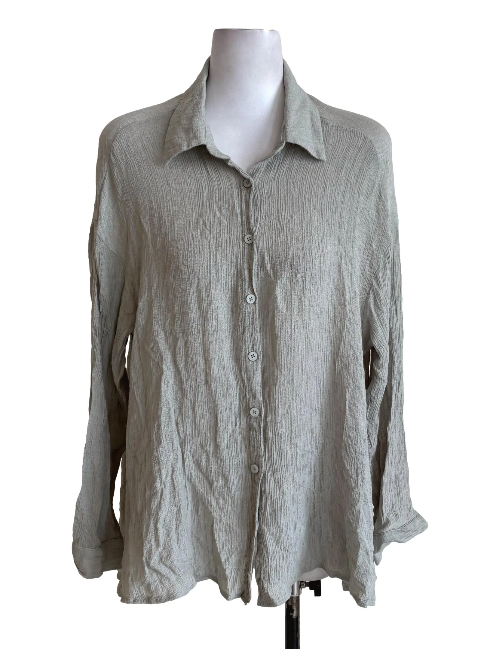 Sage Green Crinkled Buttoned Up Shirt