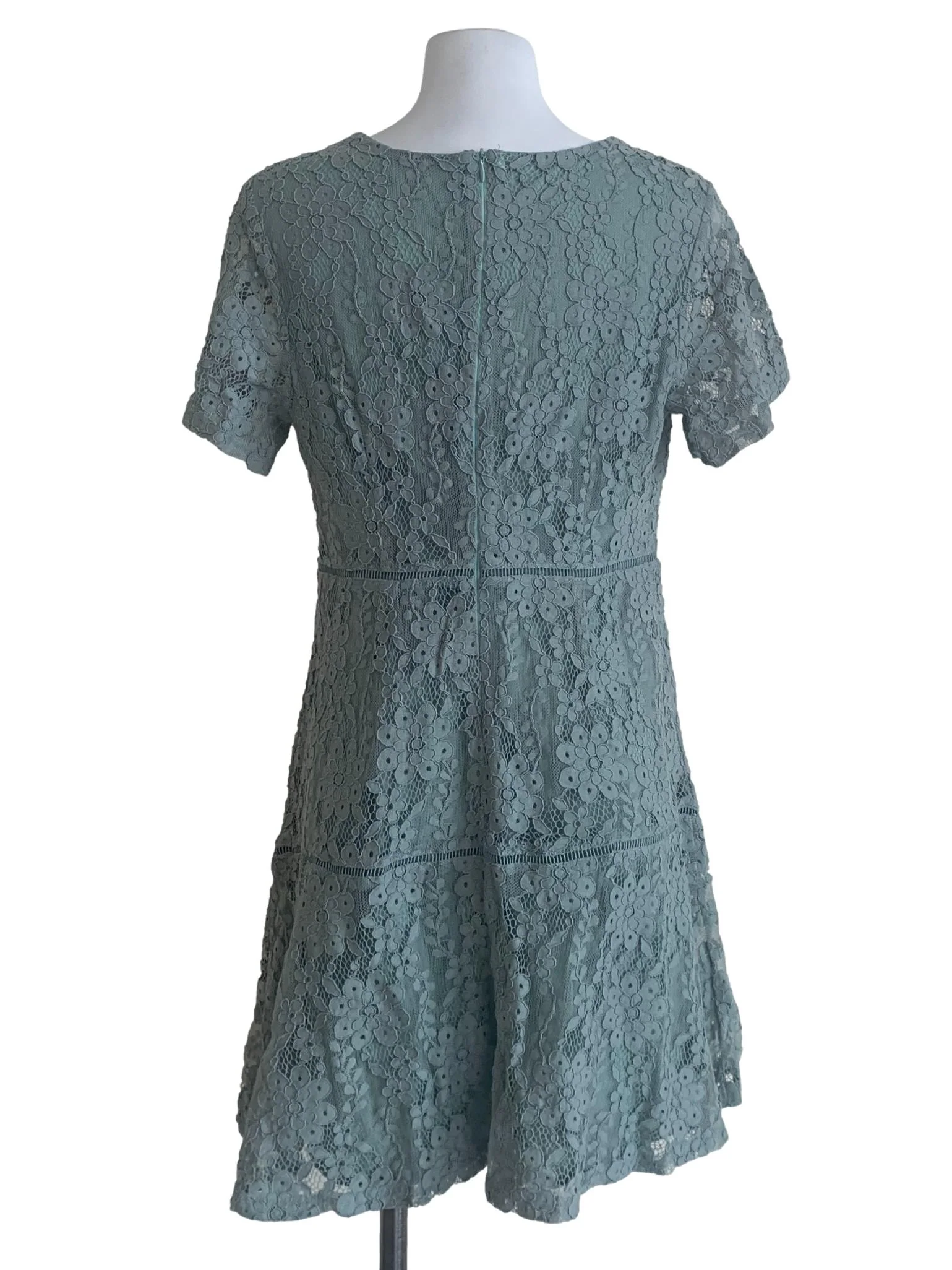 Sage Green Lace Mini Dress - Image 2