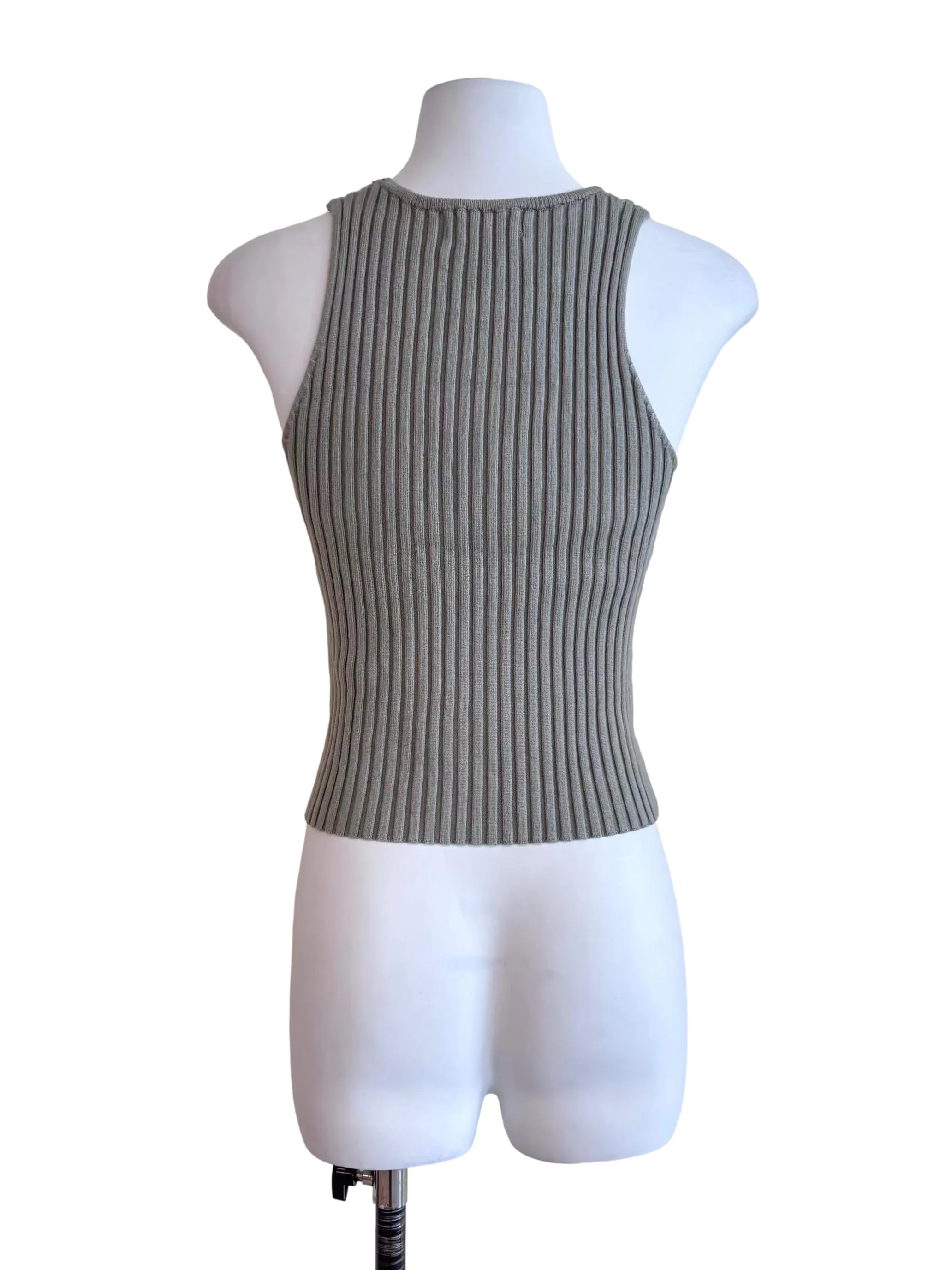 Sage Green Fitted Knit Tank Top - Image 2