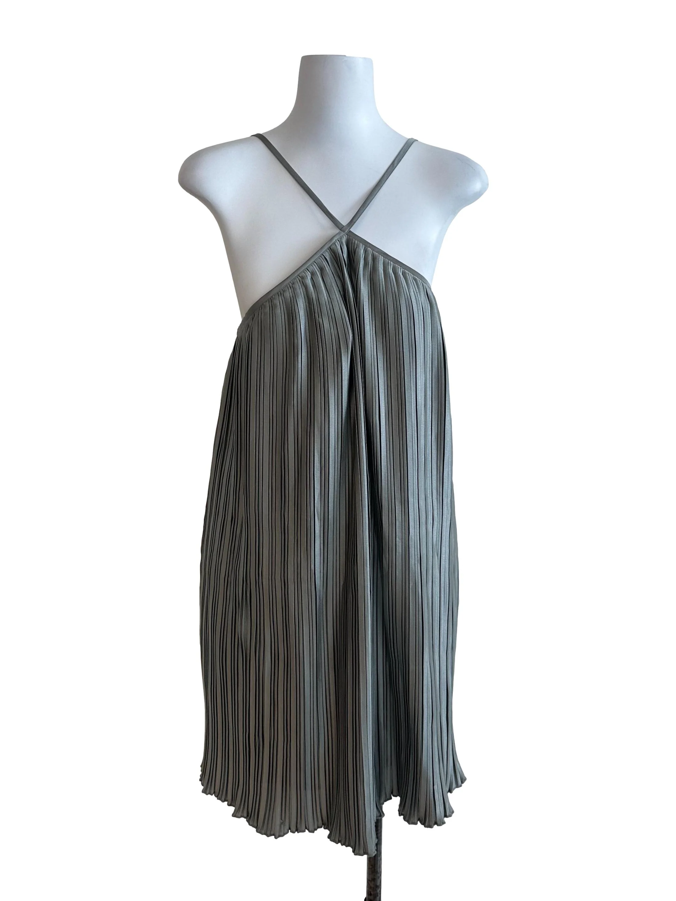 Sage Green Pleated Halter Dress