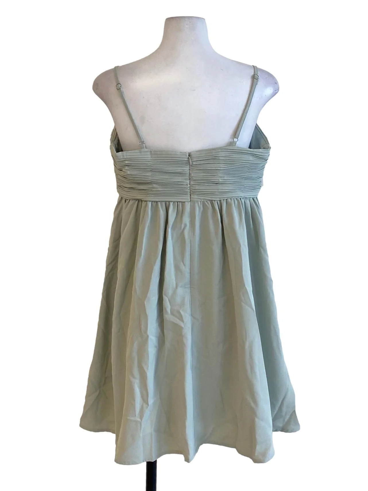 Sage Green Pleated Square Neck Bouffant A-Line Dress - Image 2