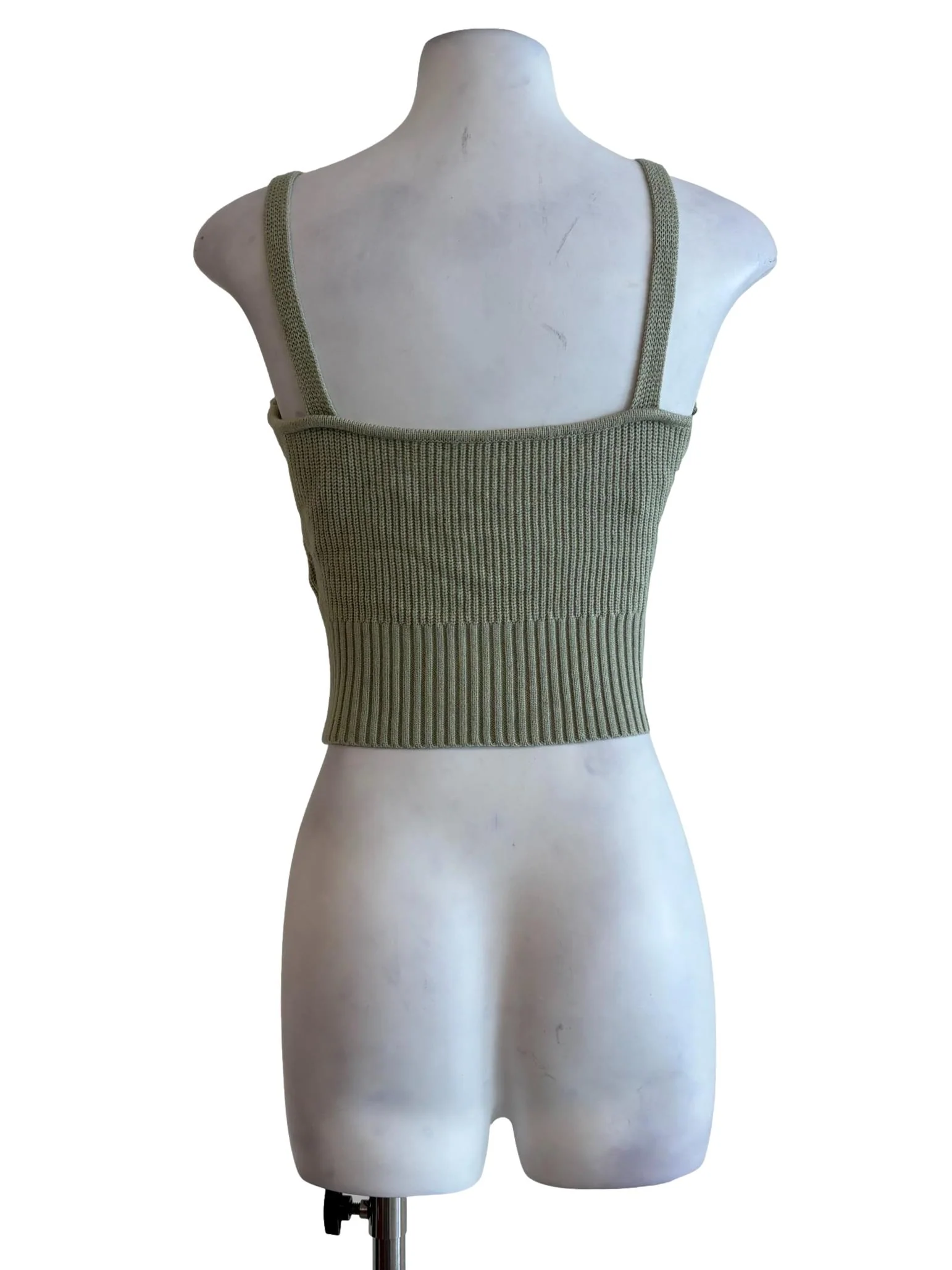 Sage Green Plunging Knit Top - Image 2