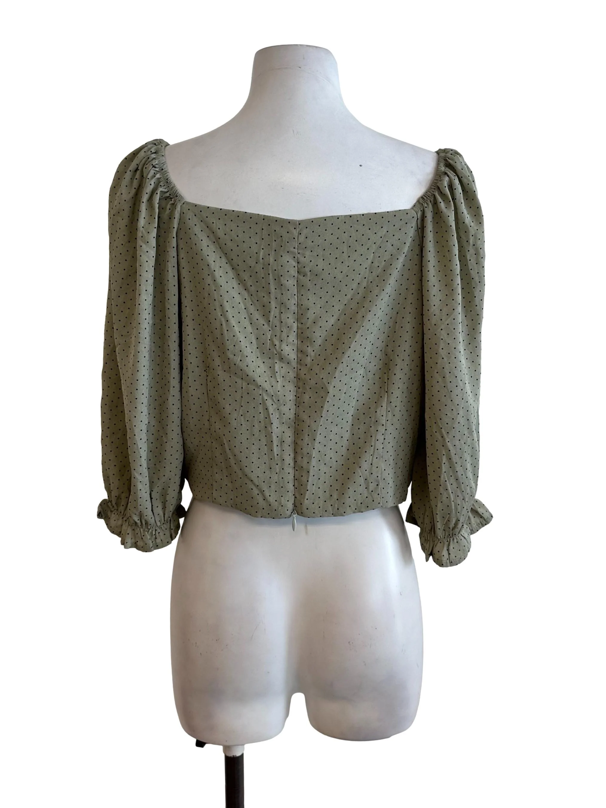 Sage Green Polkadot Ruched Top - Image 2