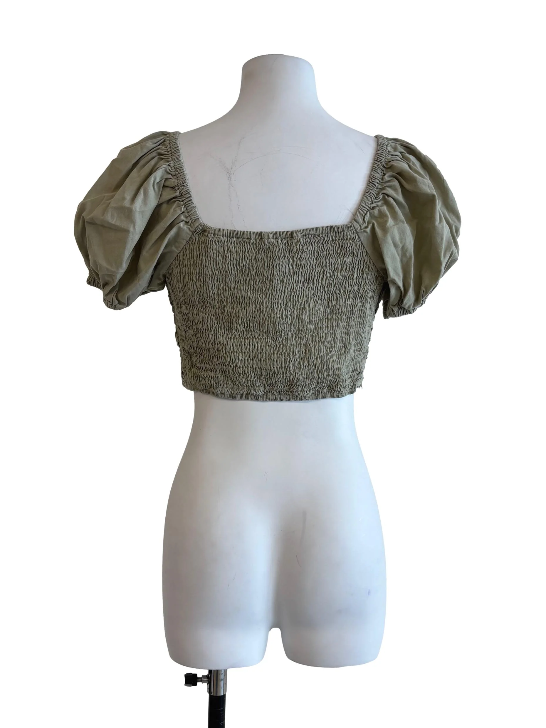 Sage Green Puff Sleeve Crop Top - Image 2