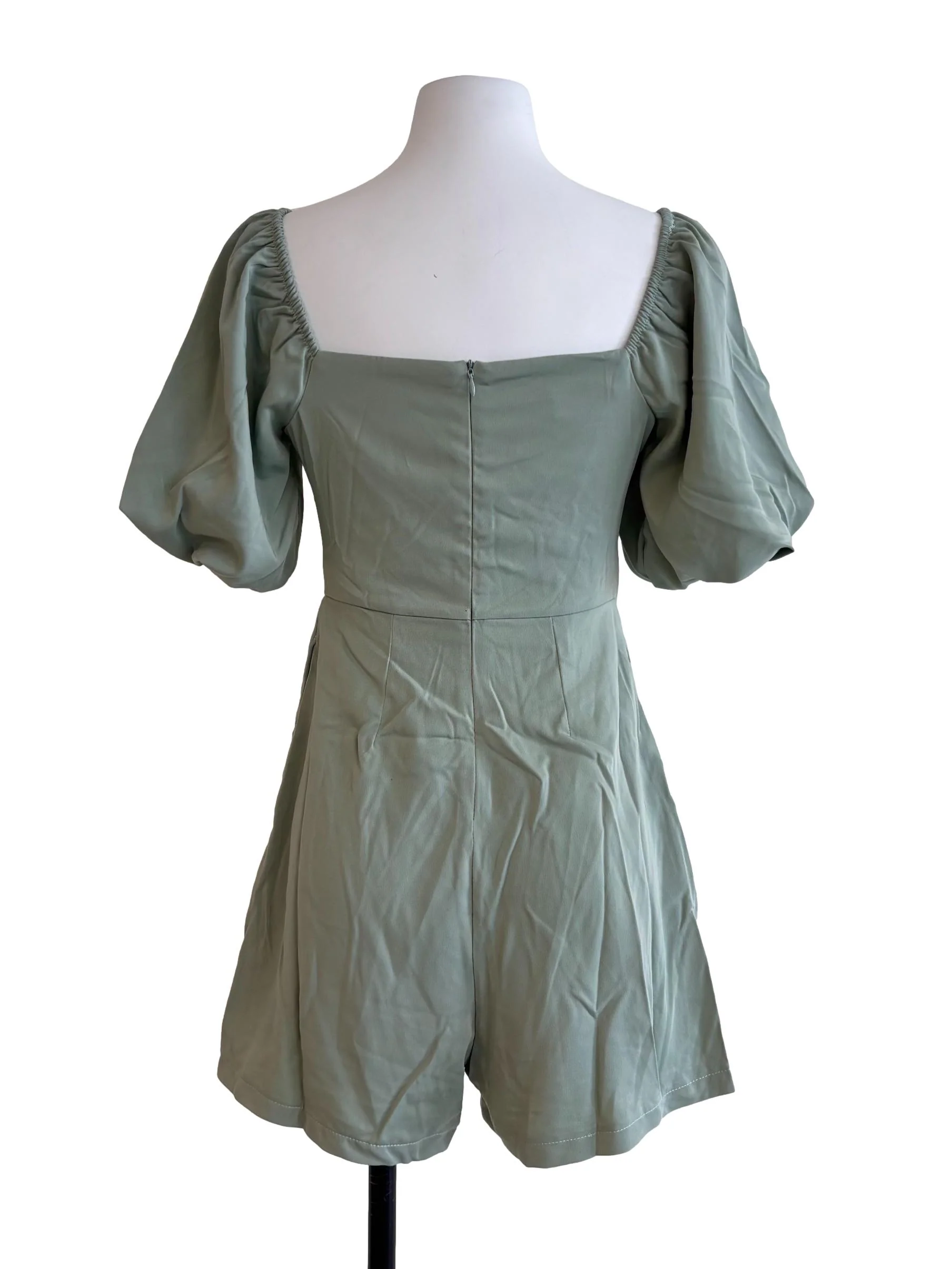 Sage Green Puff Sleeve Romper - Image 2