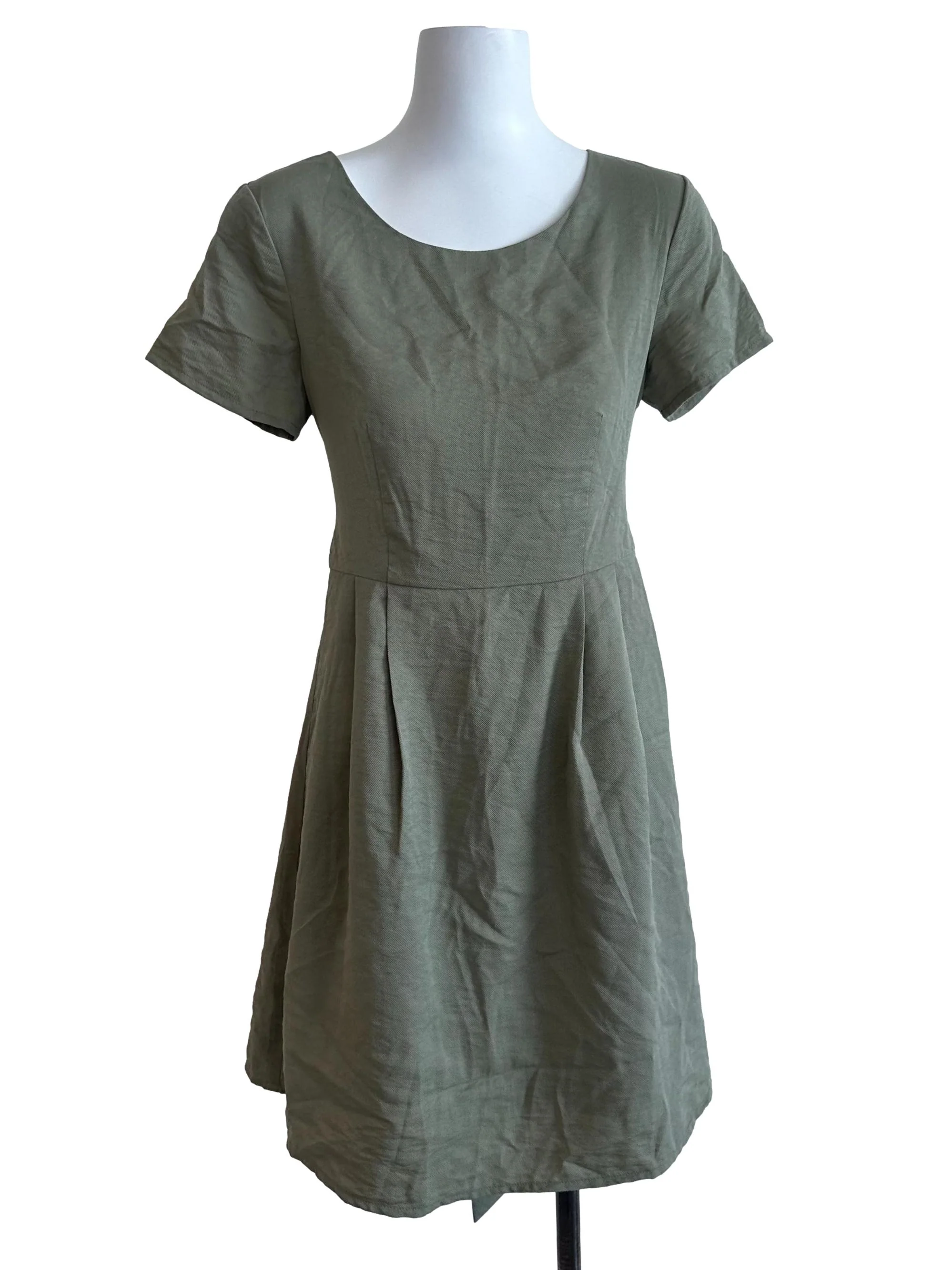 Sage Green Round Neck A Line Dress