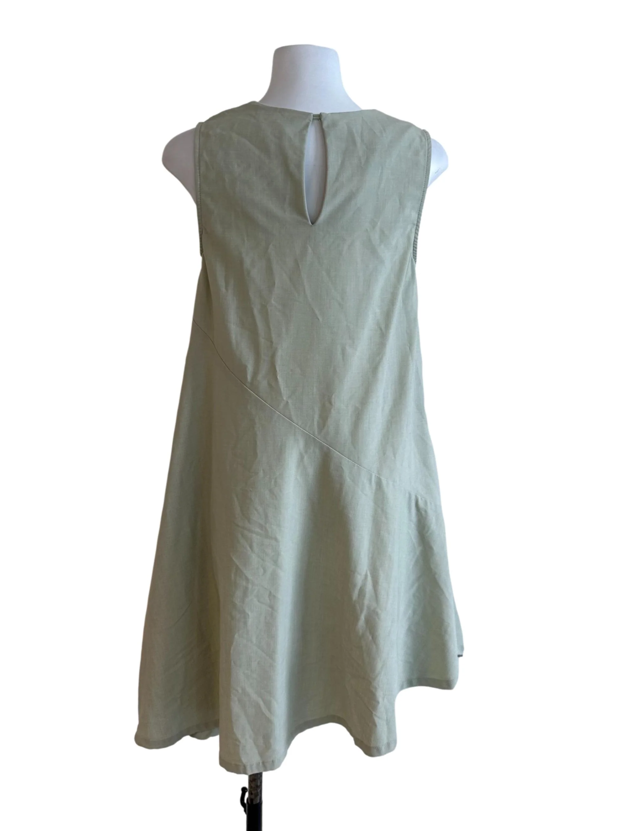 Sage Green Round Neck Asymmetric Dress - Image 2