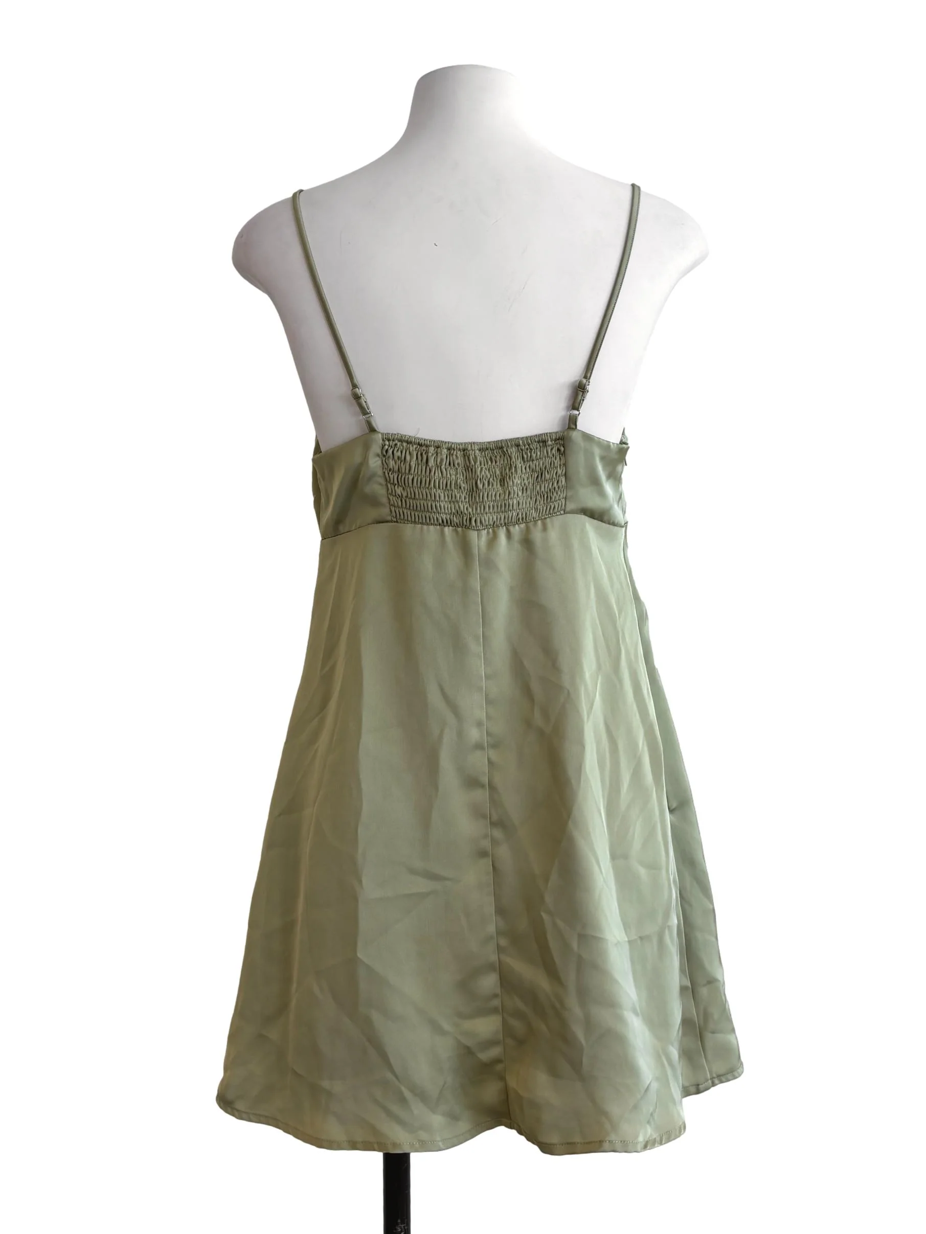 Sage Green Satin Mini Slip Dress YHF - Image 2