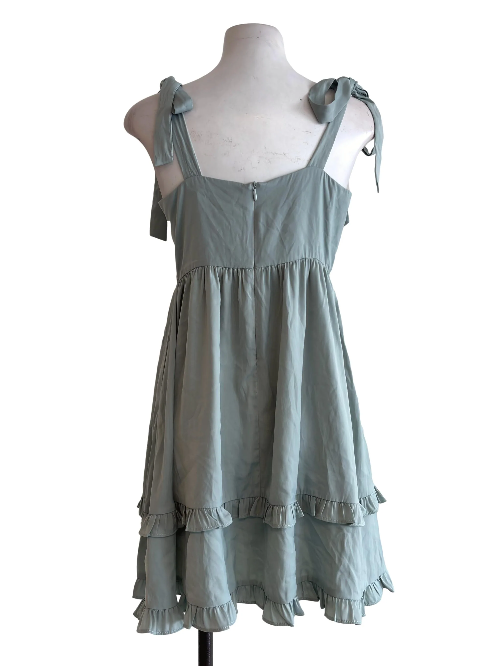Sage Green Self Tie Strap Ruffle Romper - Image 2