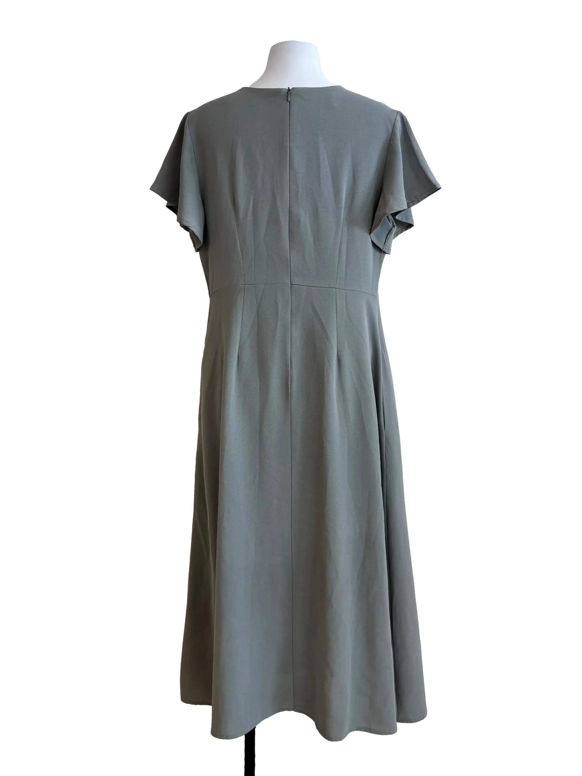 Sage Green Short Sleeve A-Line Dress - Image 2