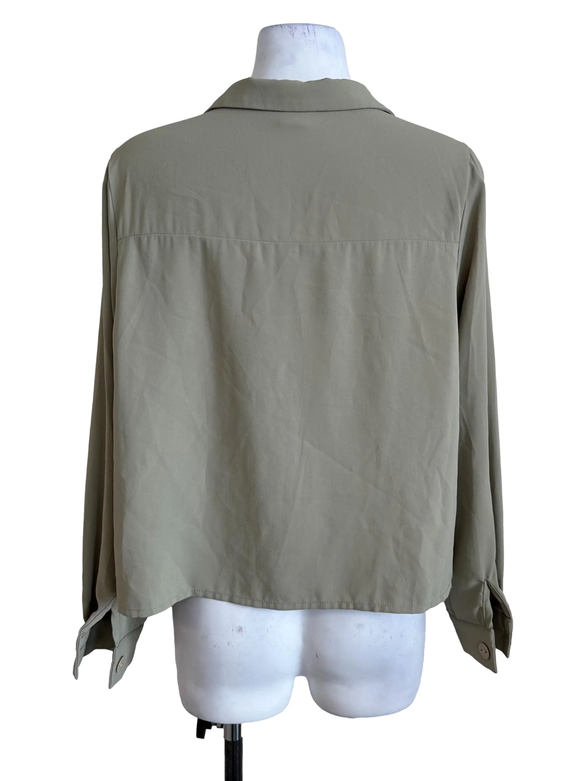 Sage Green V Neck Collar Long Sleeve Top - Image 2