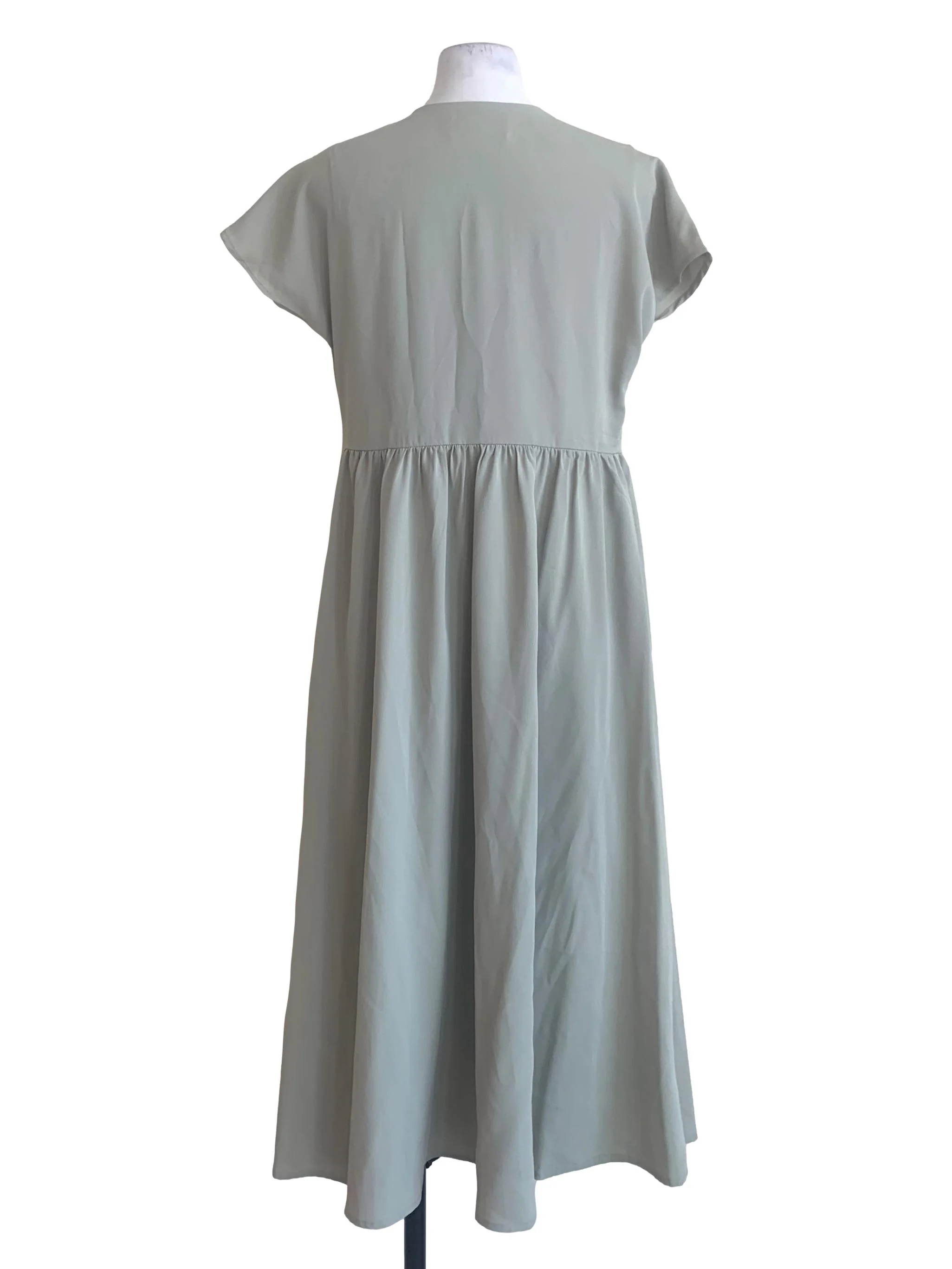 Sage Green V Neck Drop Waist Dress - Image 2