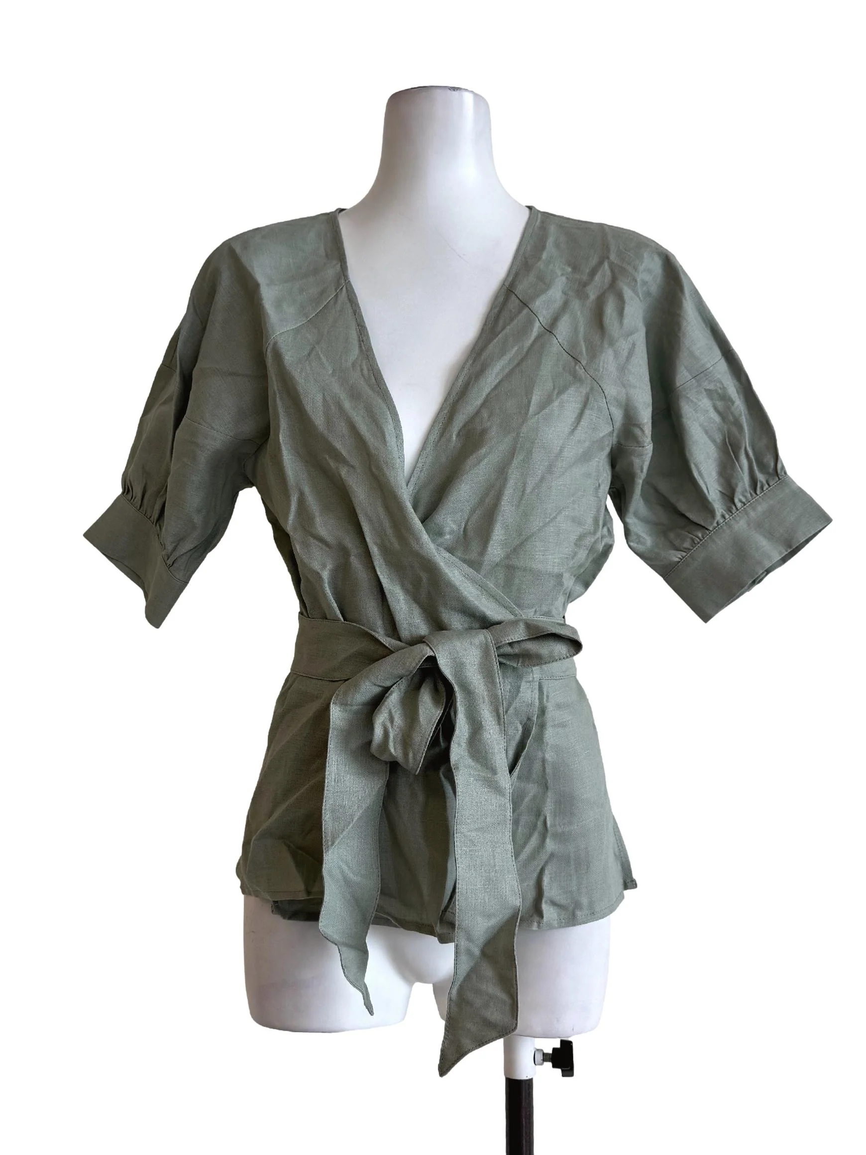 Sage Green V Neck Wrap Top