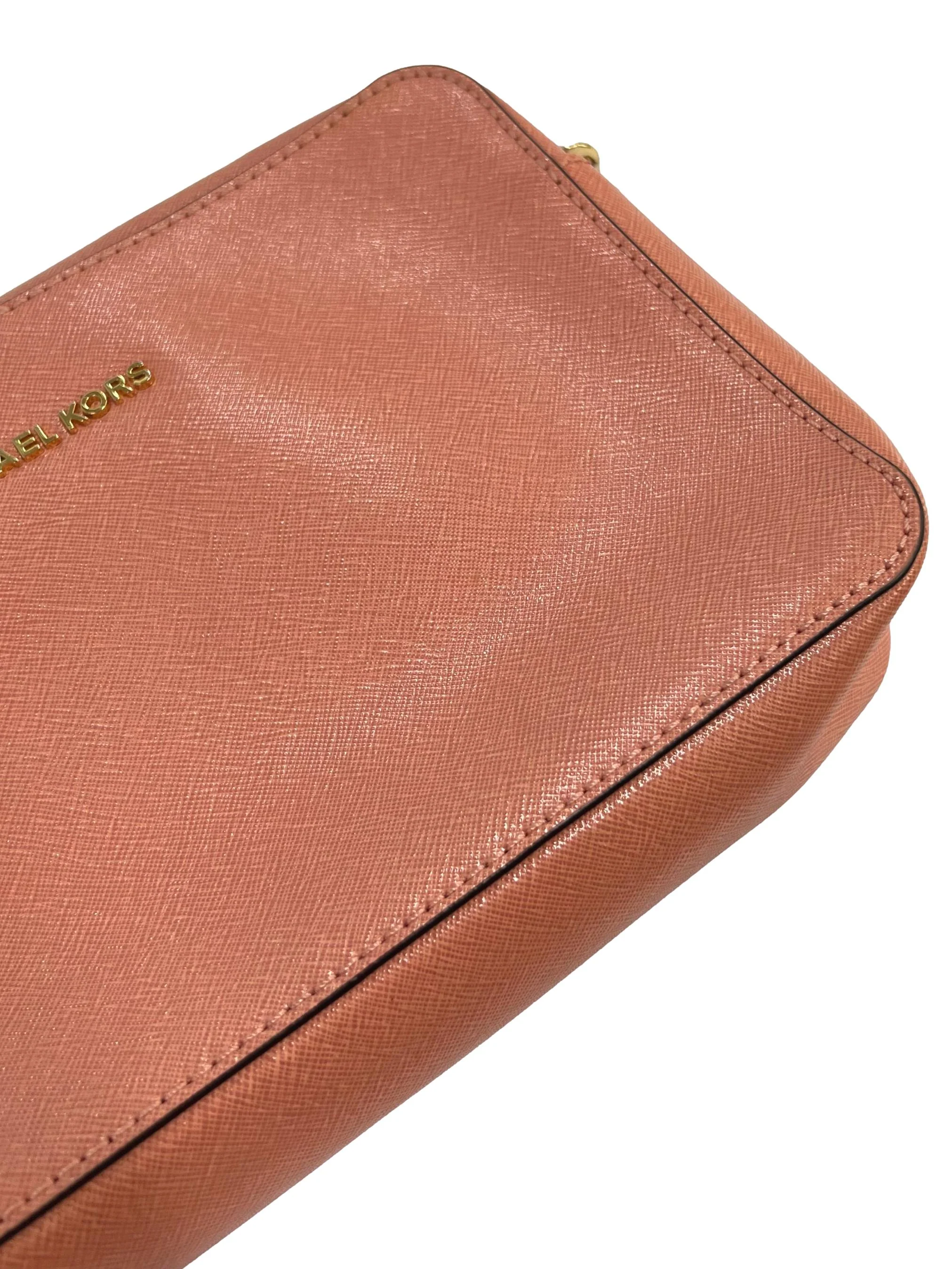 Salmon Pink Saffiano Leather Crossbody Bag - Image 4
