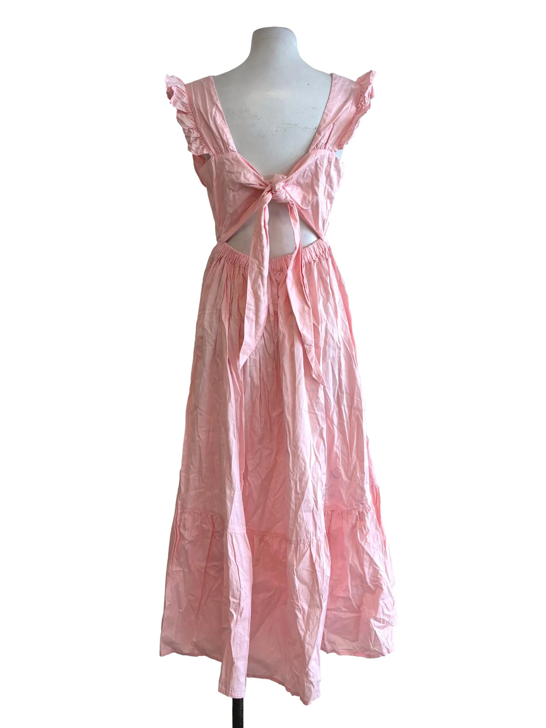 Salmon Pink Sleeveless Button Cotton Dress - Image 2