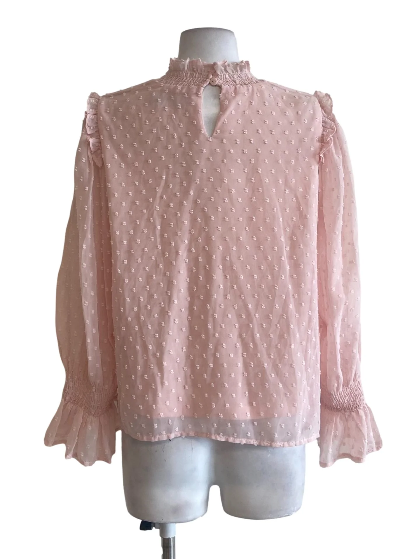Salmon Pino & Dot Ruffled Neck Blouse - Image 2