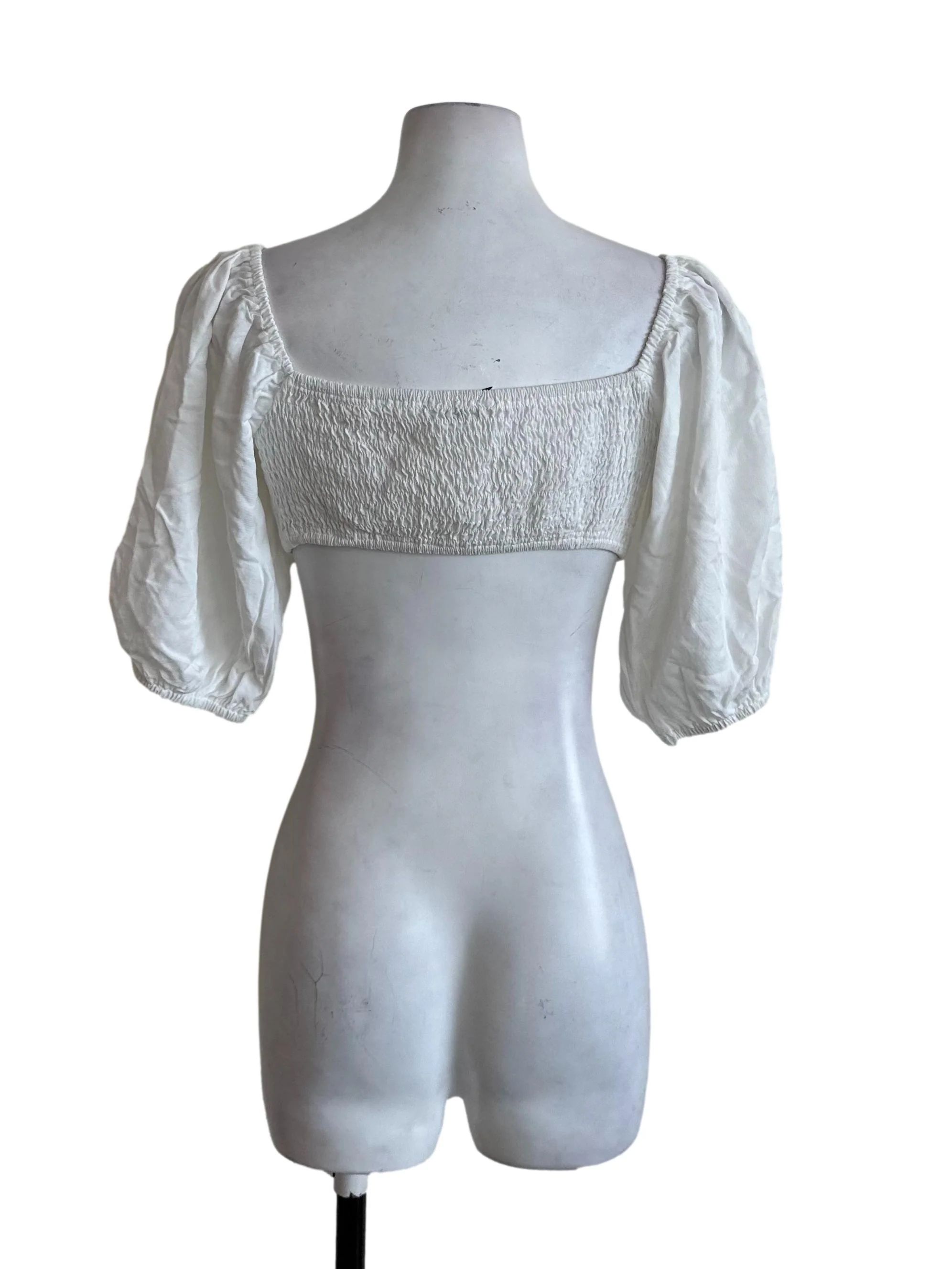 Salt White Button Puff Sleeve Crop Top - Image 2