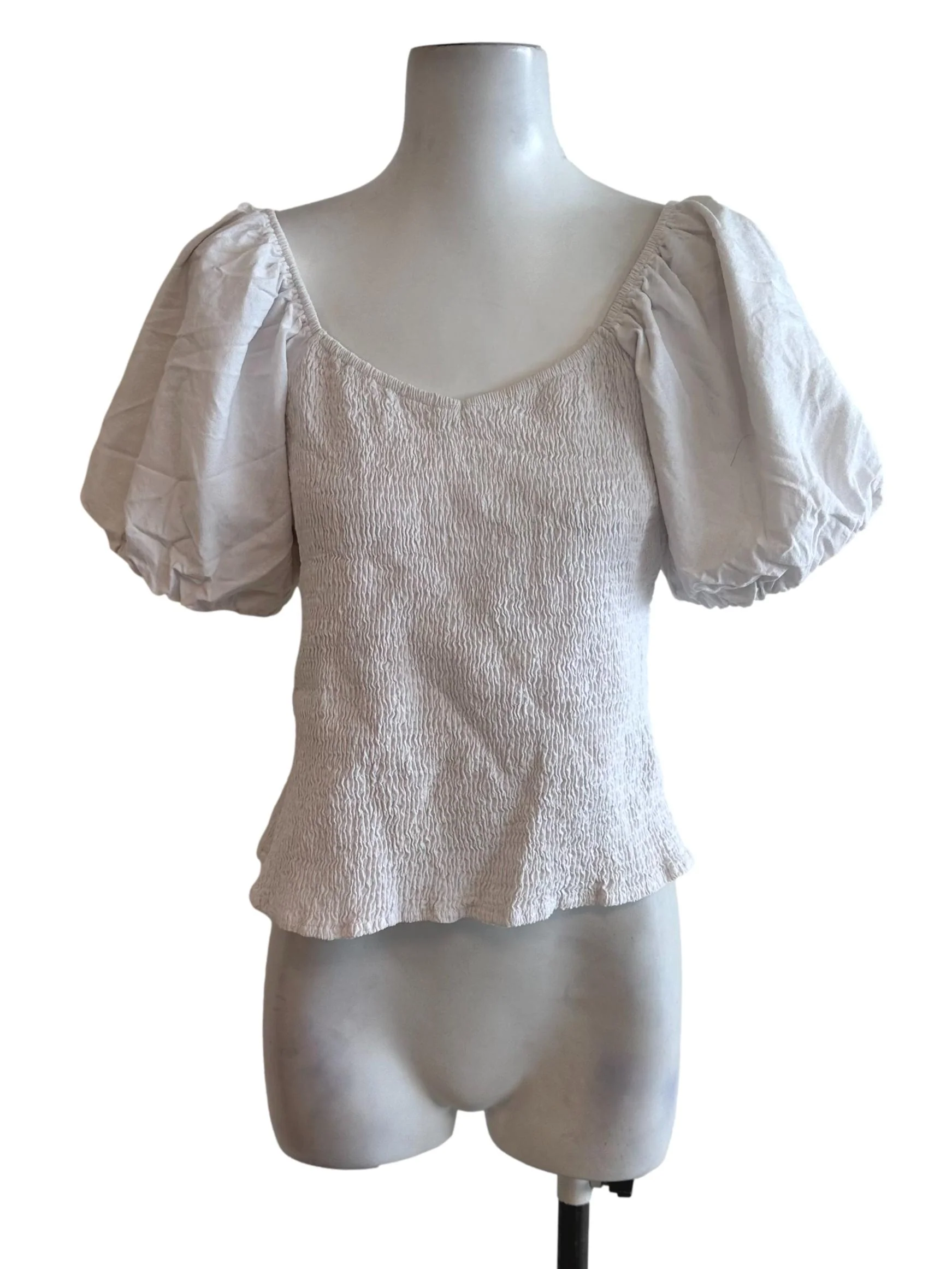 Salt White Casual Puff Sleeve Top