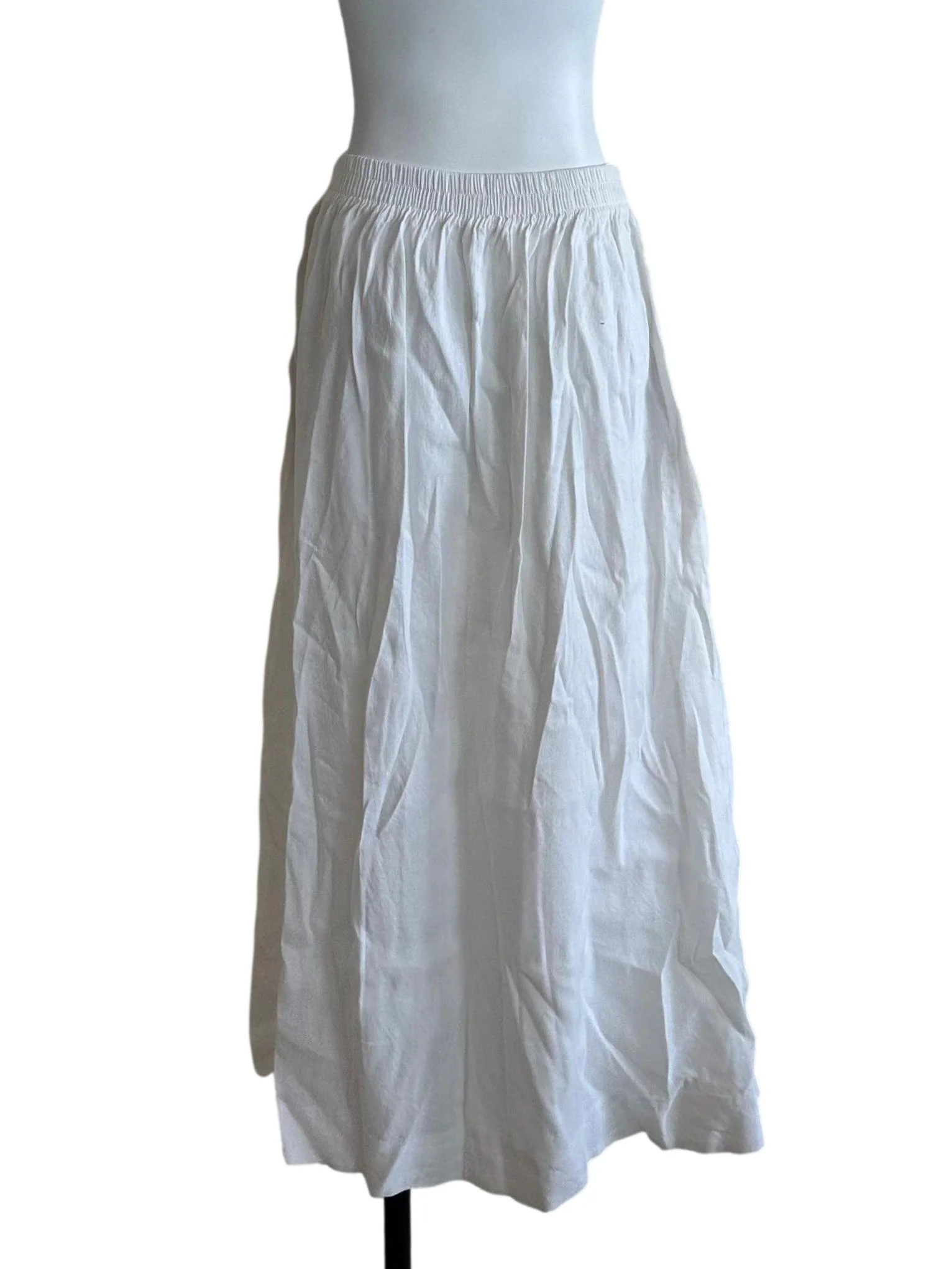 Salt White Elastic Waist Linen Slit Skirt - Image 2