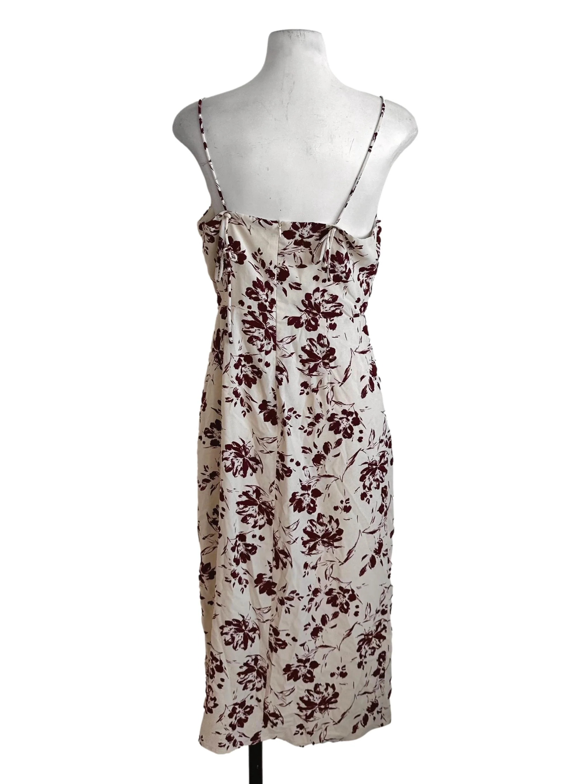 Sand Beige Floral Pattern Square Neck Dress - Image 2
